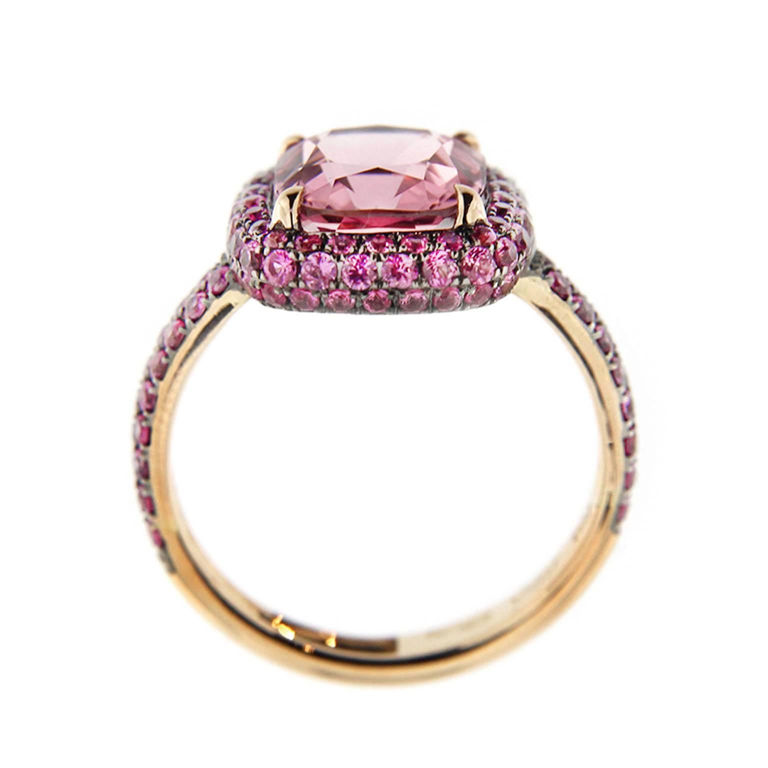Jona Pink Spinel Pink Sapphire 18 Karat Rose Gold Ring In New Condition In Torino, IT
