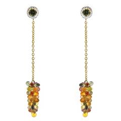Jona Multicolor Sapphire Diamond Tourmaline Gold Pendant Earrings 4