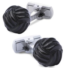 Alex Jona Onyx Sterling Silver Monkey's Fist Knot Cufflinks