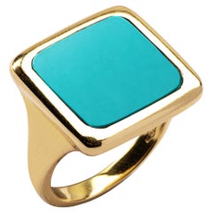 Alex Jona Turquoise 18 Karat Yellow Gold Signet Ring