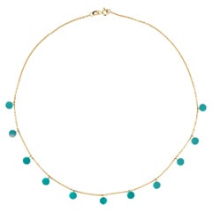 Alex Jona Turquoise Pendant Disc  18 Karat Yellow Gold Chain Necklace