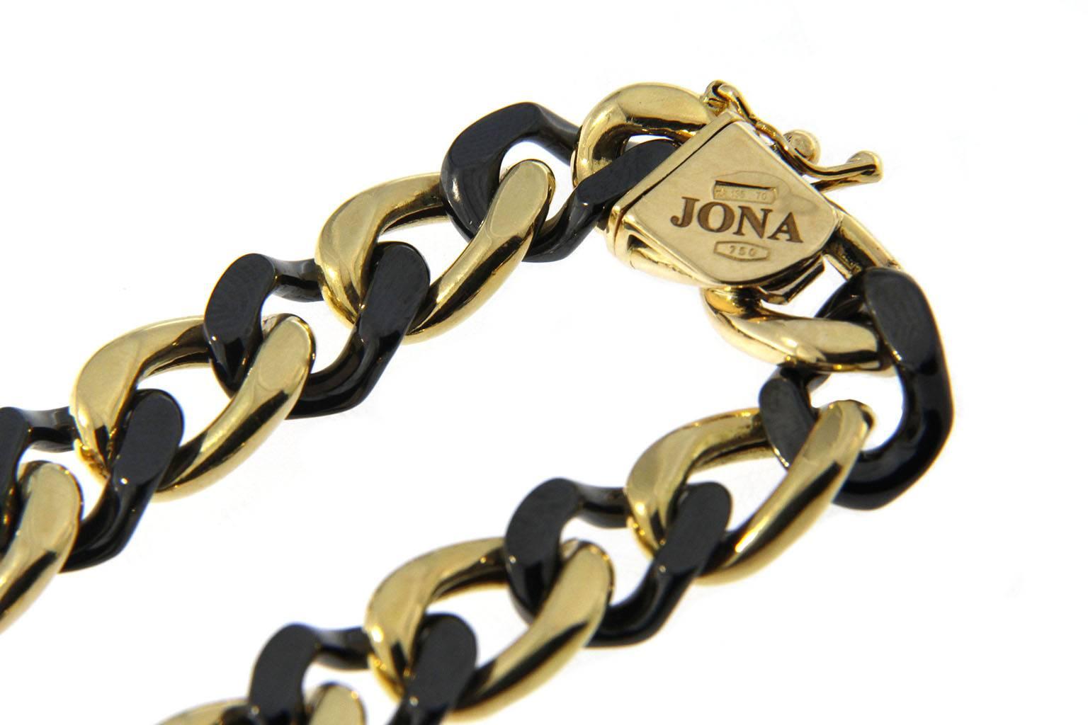 Contemporary Jona High-Tech Black Ceramic 18 Karat Yellow Gold Curb-Link Bracelet