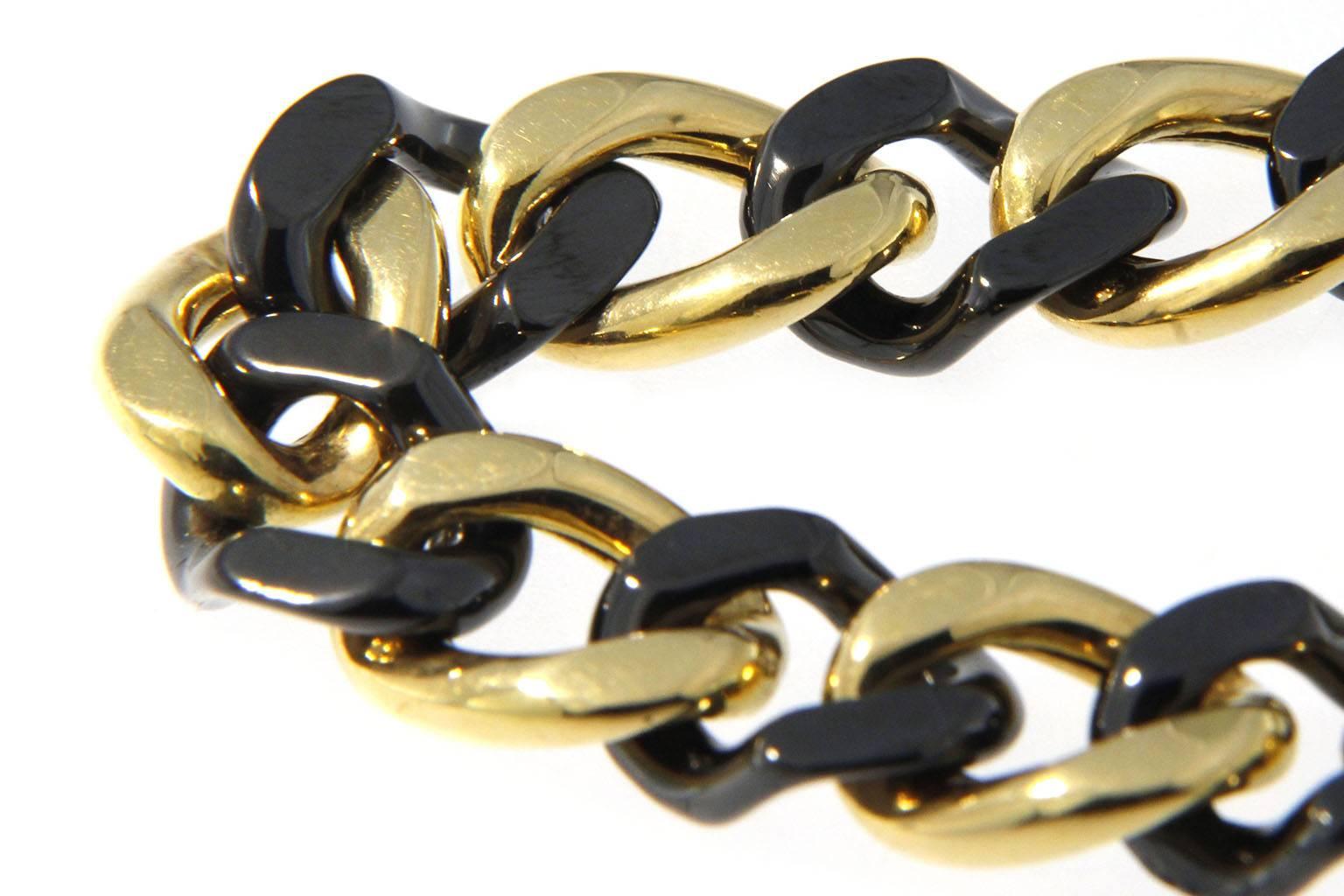 Women's Jona High-Tech Black Ceramic 18 Karat Yellow Gold Curb-Link Bracelet