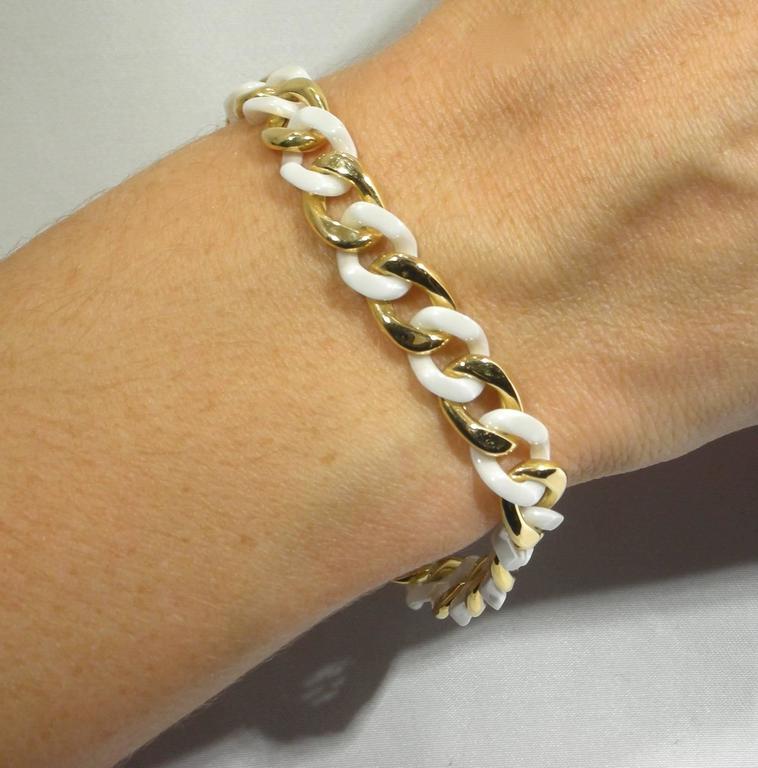 Jona High Tech White Ceramic Gold Curb Link Bracelet At 1stdibs Contemporary Jona High Tech White Ceramic Gold Curb Link Bracelet For