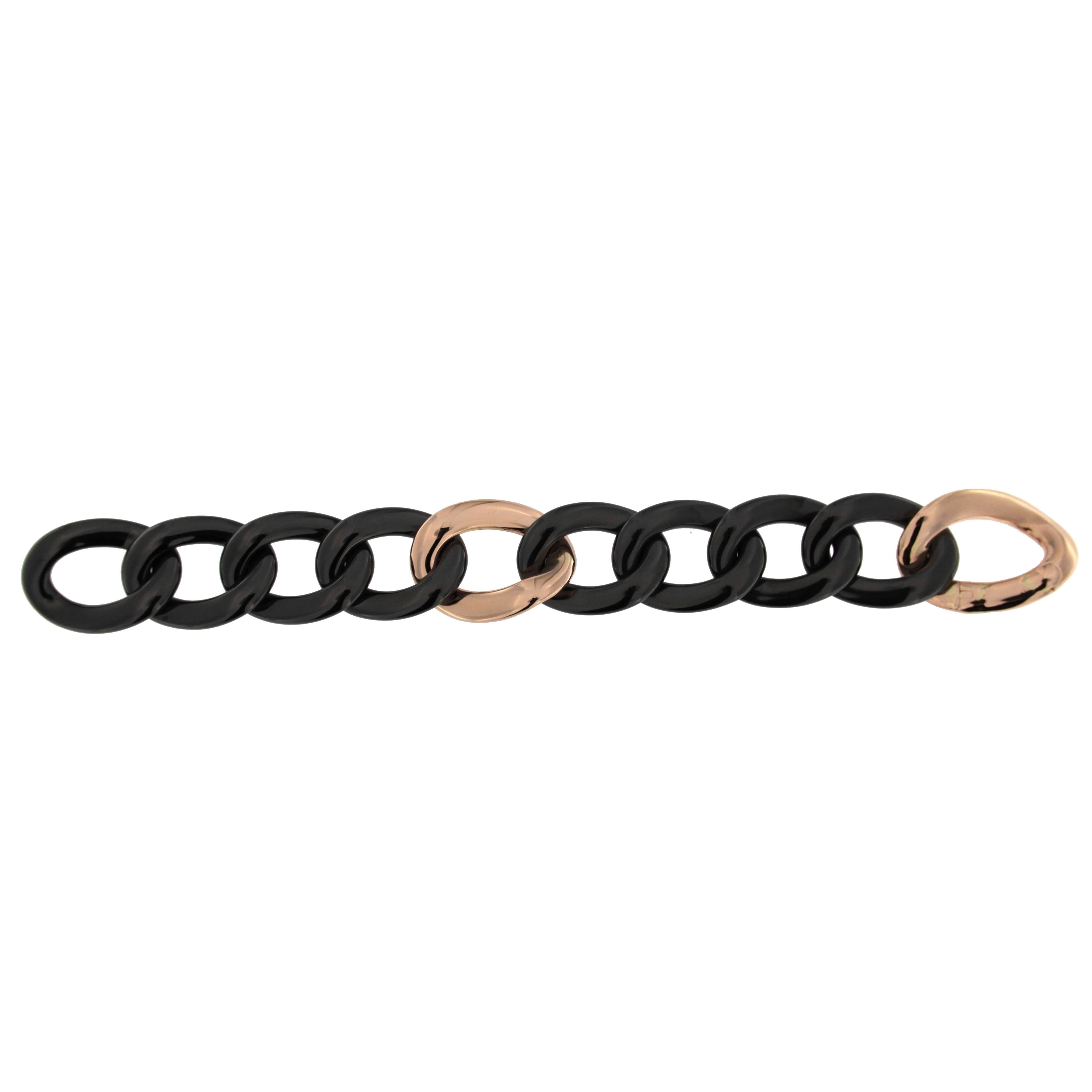 Jona High-Tech Black Ceramic 18 Karat Rose Gold Curb-Link Bracelet In New Condition In Torino, IT