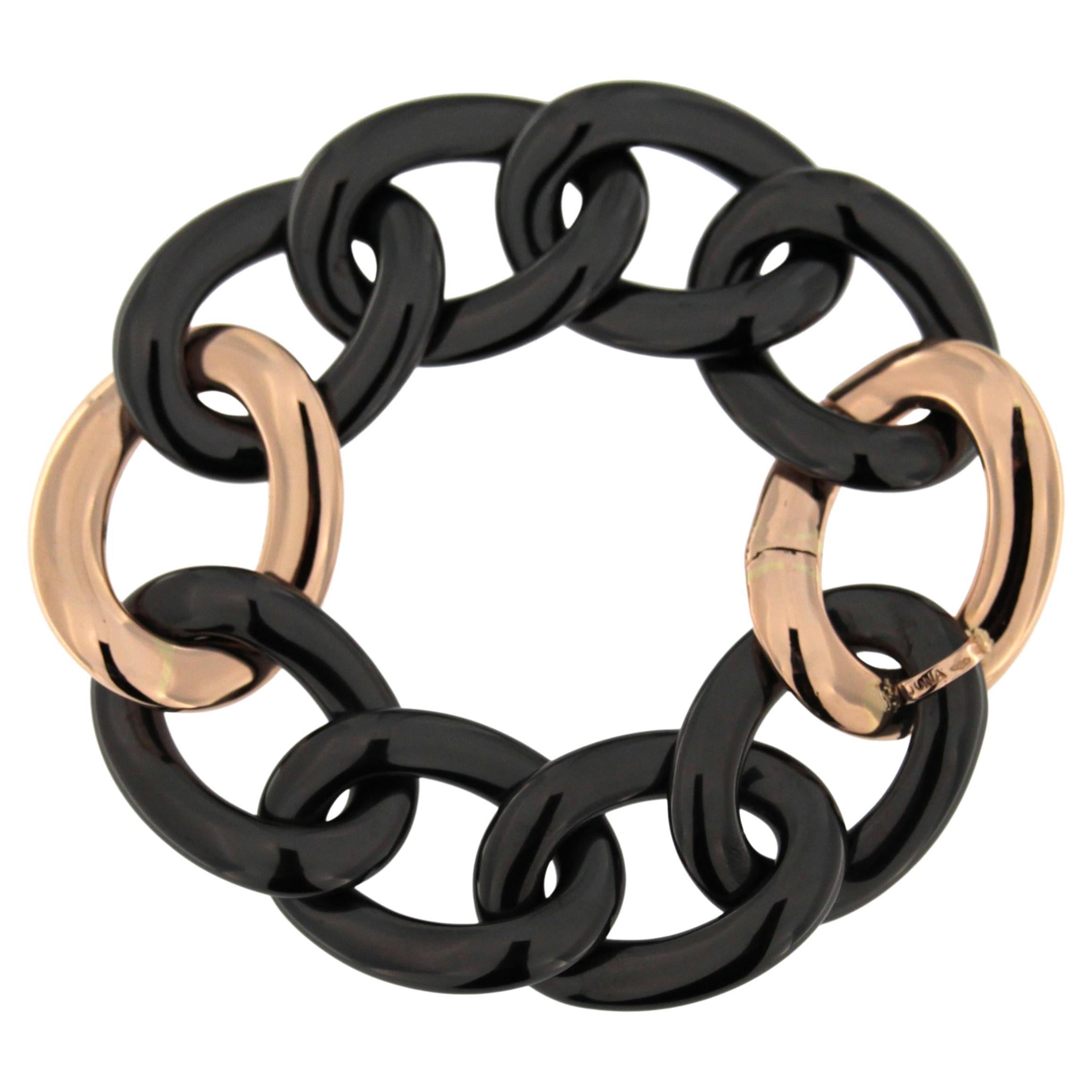 Jona High-Tech Black Ceramic 18 Karat Rose Gold Curb-Link Bracelet
