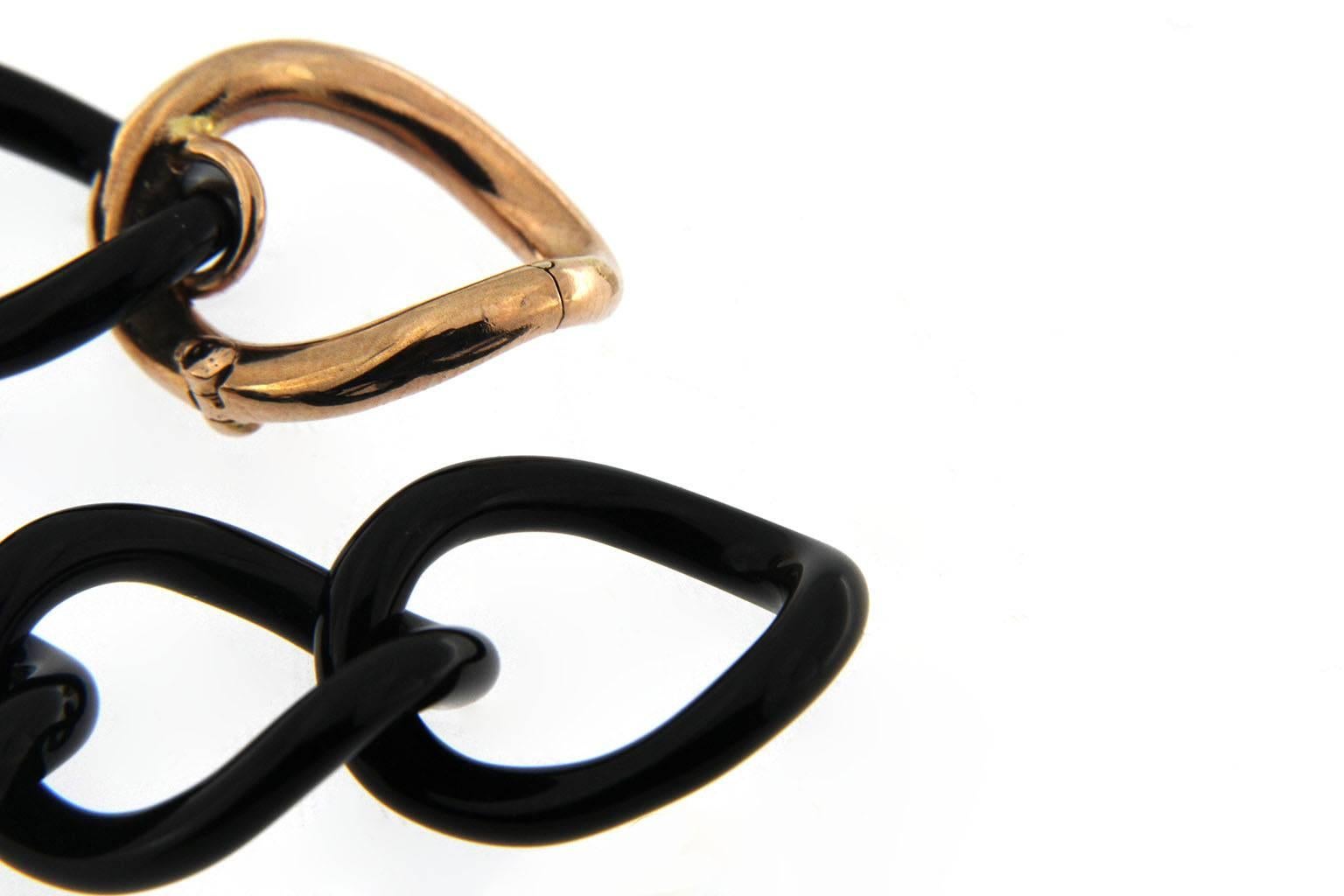 Contemporary Jona Black Agate 9 Karat Rose Gold Curb Link Bracelet