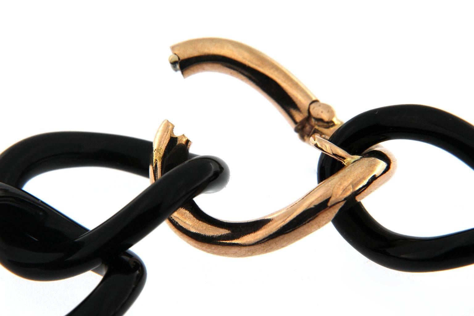 Jona Black Agate 9 Karat Rose Gold Curb Link Bracelet 2