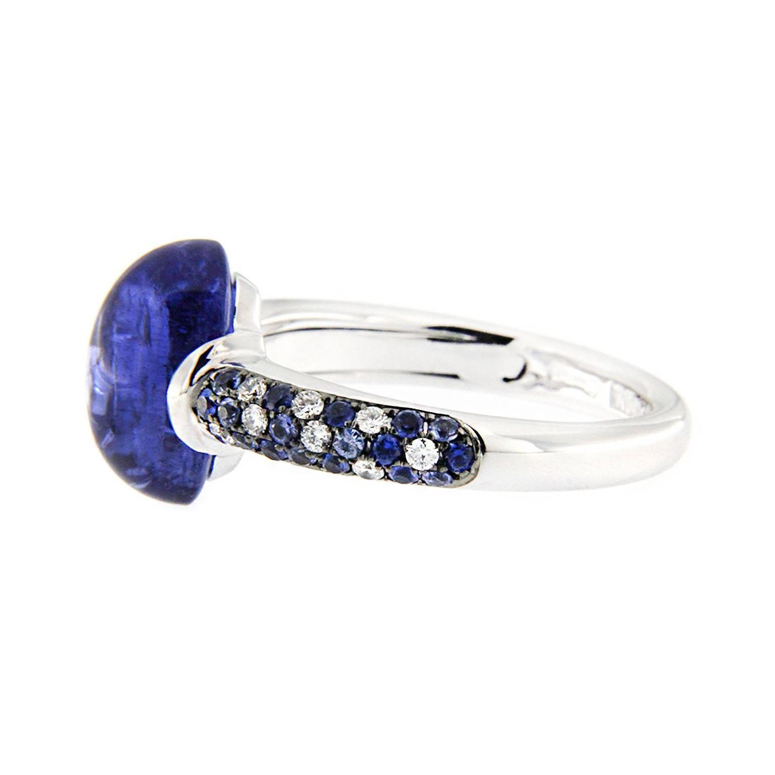 Women's Jona Tanzanite Sapphire White Diamond 18 Karat White Gold Solitaire Ring