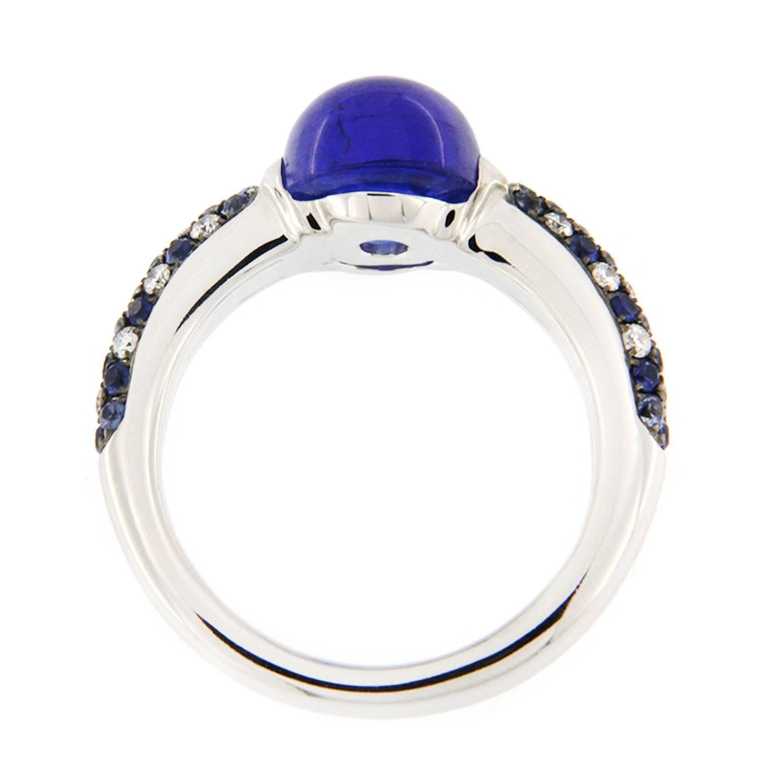Jona Tanzanite Sapphire White Diamond 18 Karat White Gold Solitaire Ring In New Condition In Torino, IT