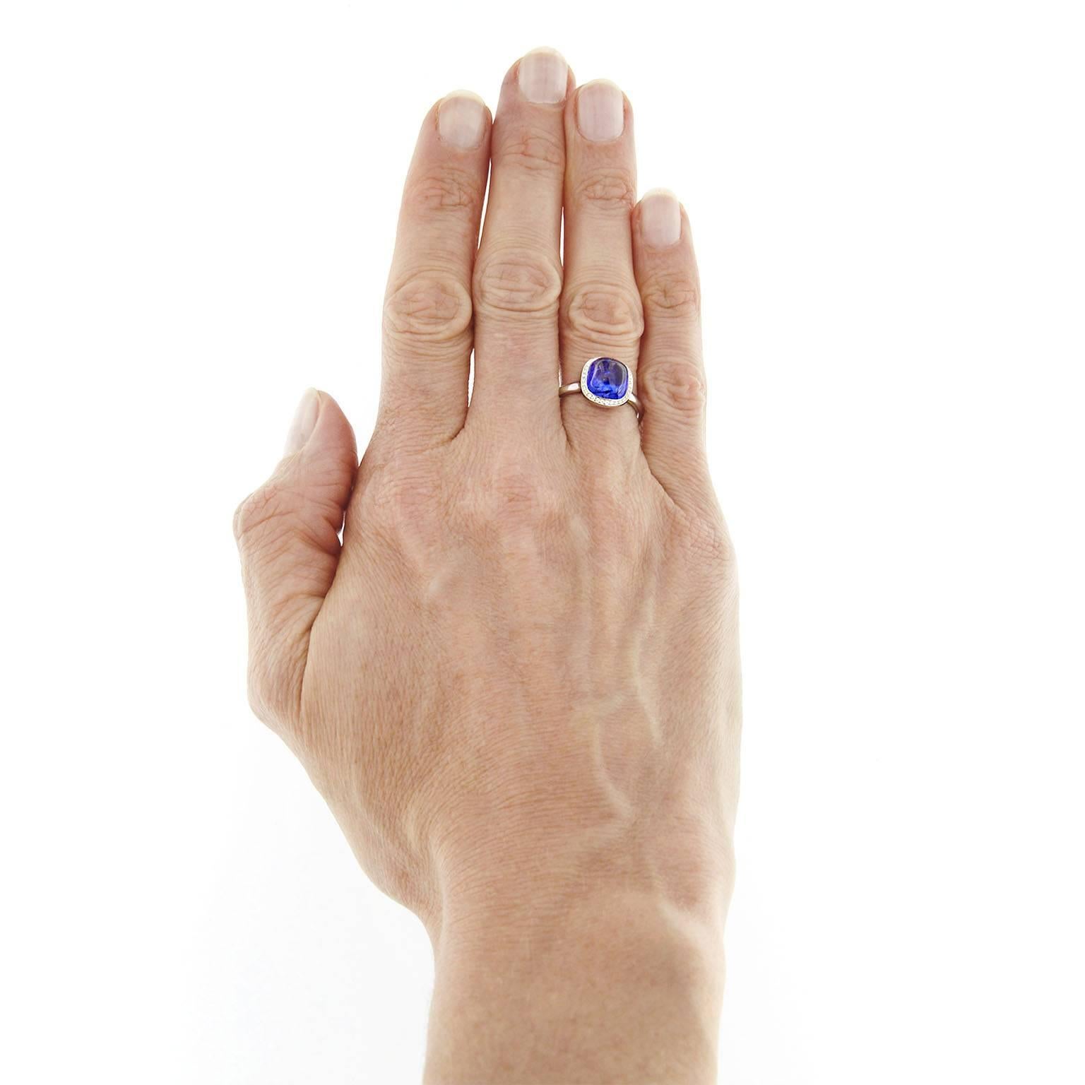 Women's Jona Cabochon Tanzanite White Diamond 18 Karat White Gold Solitaire Ring