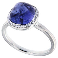 Alex Jona Cabochon Tanzanite White Diamond 18 Karat White Gold Solitaire Ring
