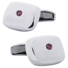Alex Jona Sterling Silver Ruby Soft Rectangular Shape Cufflinks