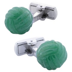 Alex Jona Aventurine Sterling Silver Monkey's Fist Knot Cufflinks