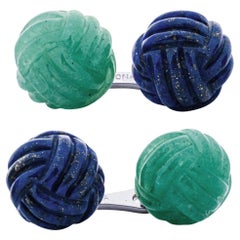 Alex Jona Aventurine Lapis Lazuli Sterling Silver Knot Cufflinks
