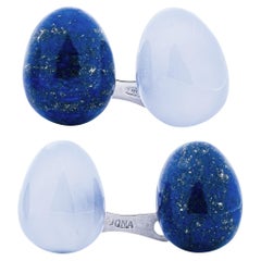Alex Jona Lapis Lazuli Chalcedony Egg Sterling Silver Cufflinks