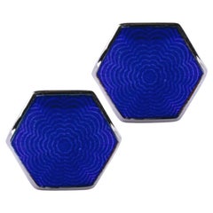 Alex Jona Blue Enamel Sterling Silver Cufflinks