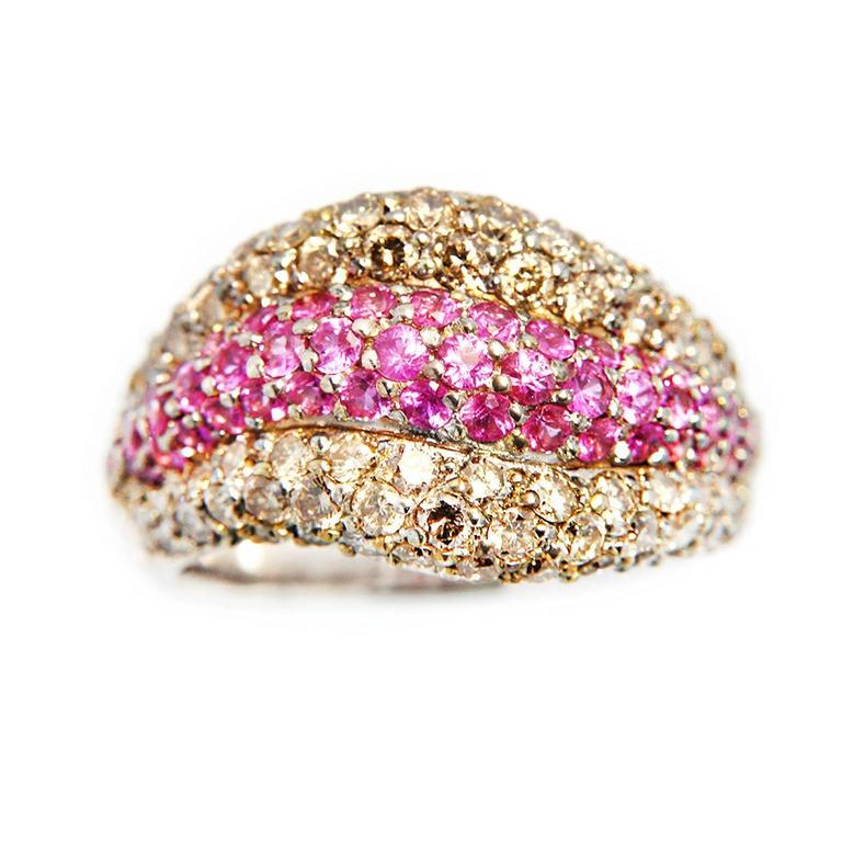 Jona Pink Sapphire Pave Cognac Diamond Gold Ring For Sale at 1stdibs