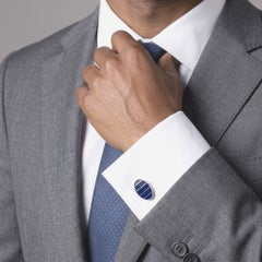 Alex Jona Sterling Silver Cufflinks with Blue Fire Enamel