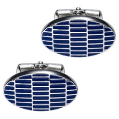 Alex Jona Sterling Silver Cufflinks with Blue Fire Enamel