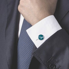 Boutons de manchette Alex Jona sur mesure en argent sterling avec initiale et émail vert