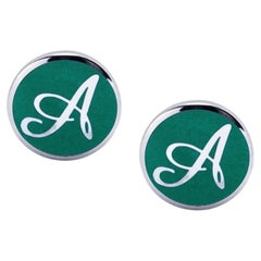 Boutons de manchette Alex Jona sur mesure en argent sterling avec initiale et émail vert