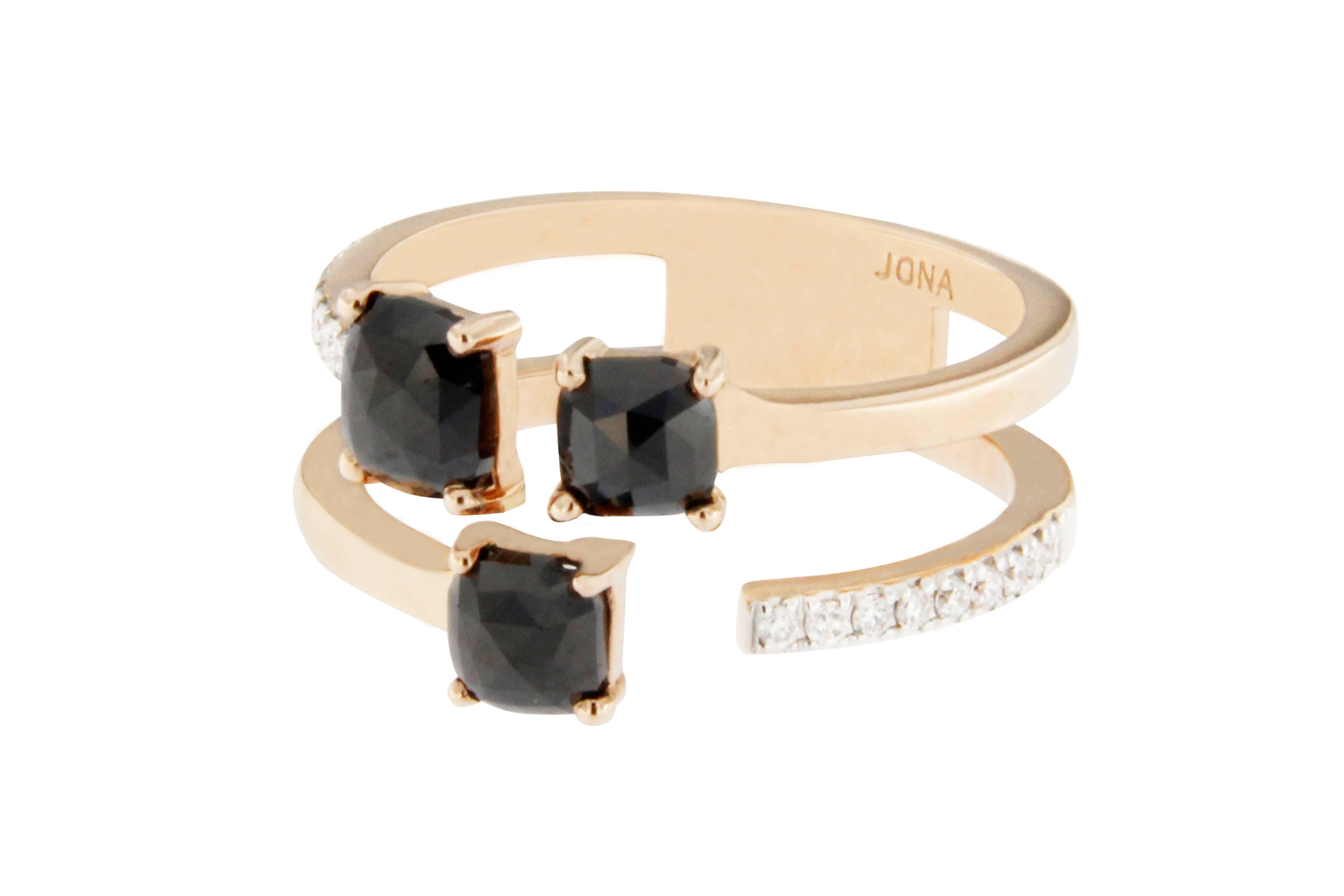 Jona Black Diamond Pink Gold Ring Band In New Condition In Torino, IT