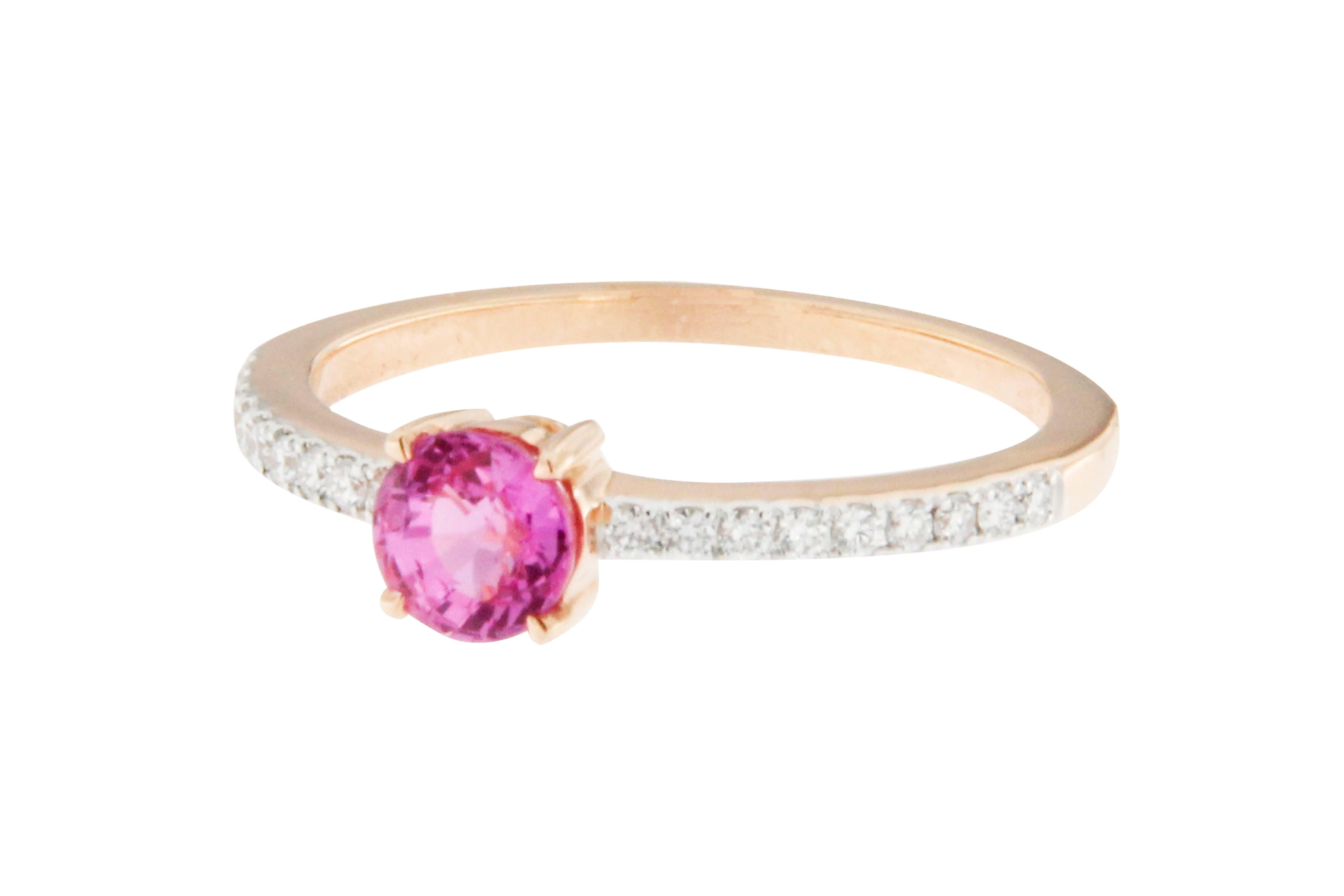 Jona Pink Sapphire White Diamond Rose Gold Solitaire Ring In New Condition In Torino, IT