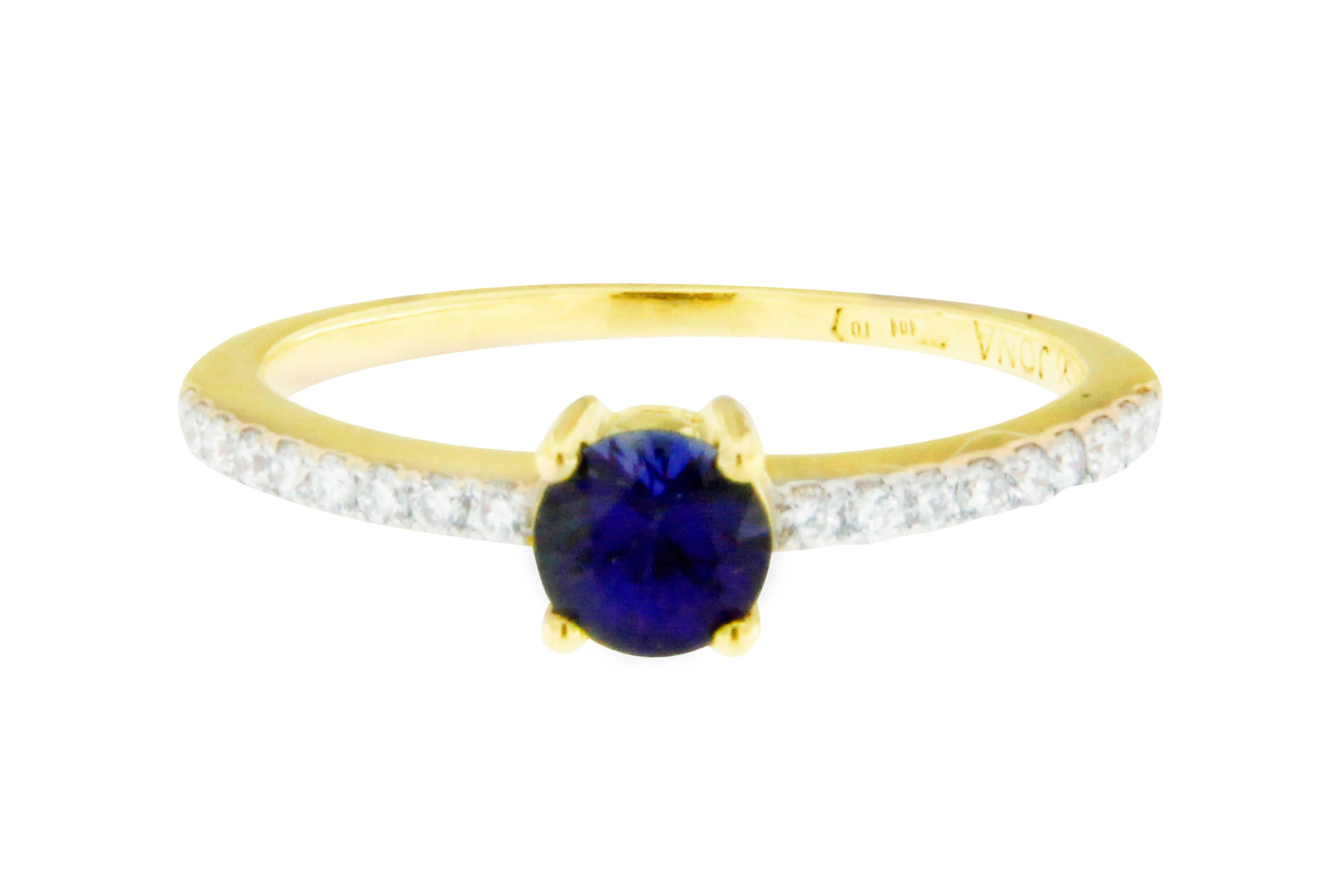 Jona Blue Sapphire White Diamond 18 Karat Yellow Gold Solitaire Ring In New Condition In Torino, IT
