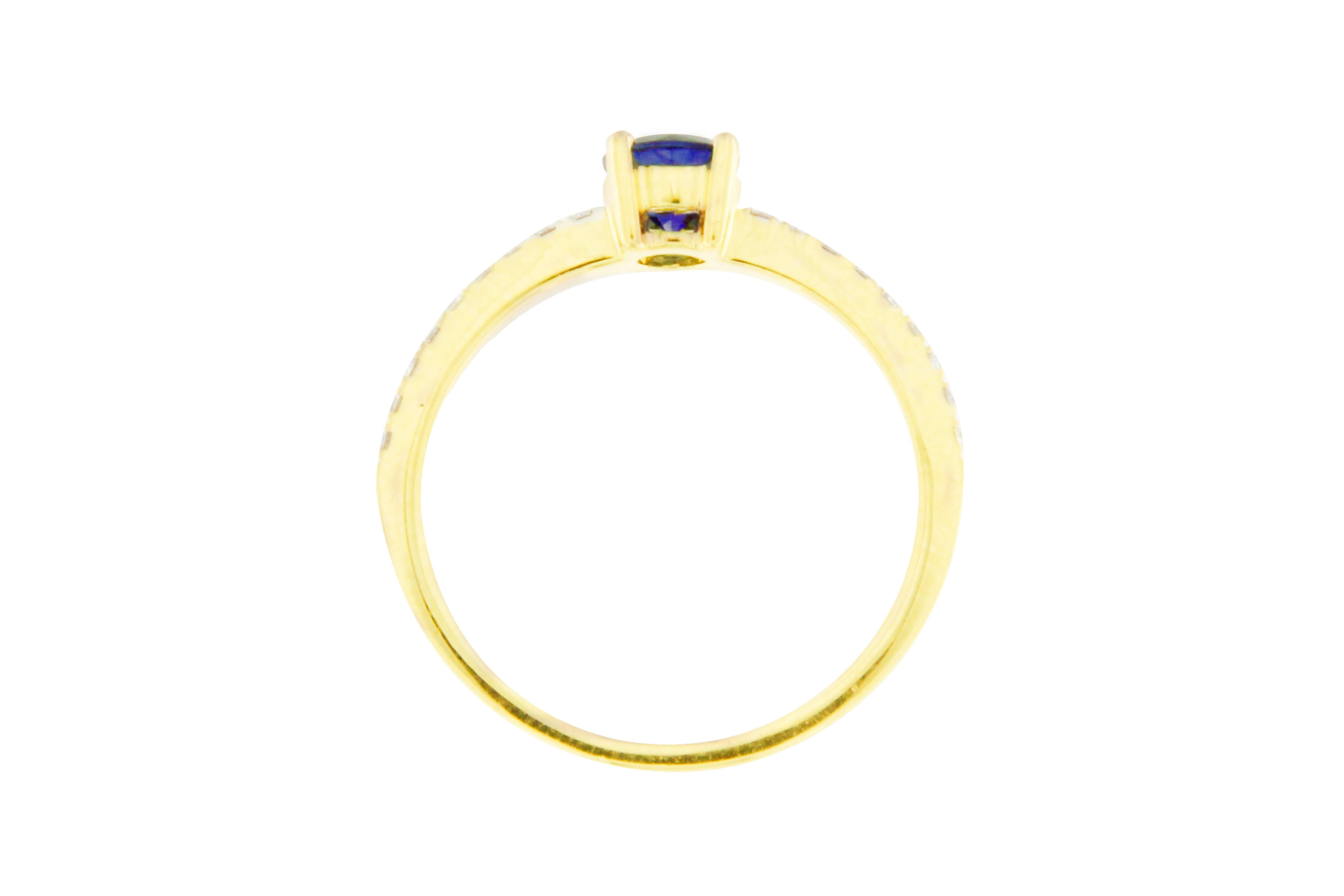 Women's Jona Blue Sapphire White Diamond 18 Karat Yellow Gold Solitaire Ring