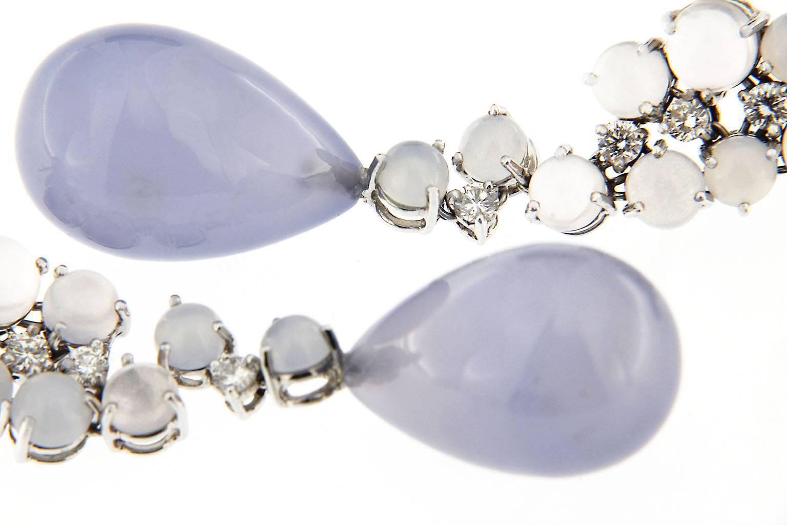 Women's Jona Chalcedony Moonstone 18 Karat White Gold Drop Earrings