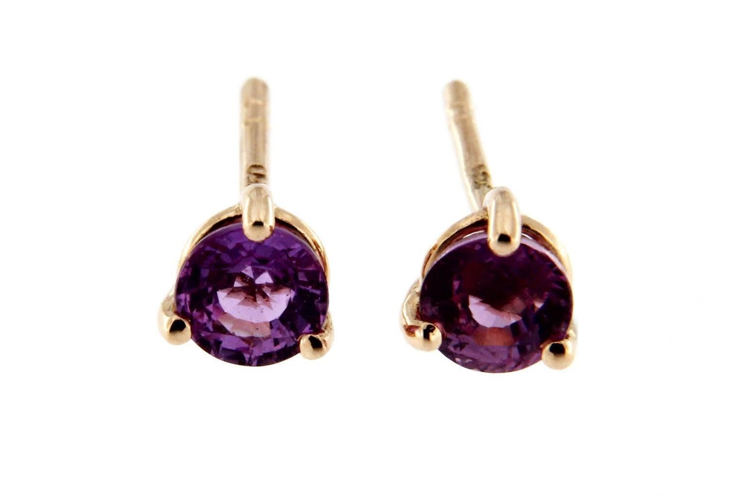 Jona Natural Purple Burmese Spinel 18 Karat Yellow Gold Stud Earrings In New Condition In Torino, IT