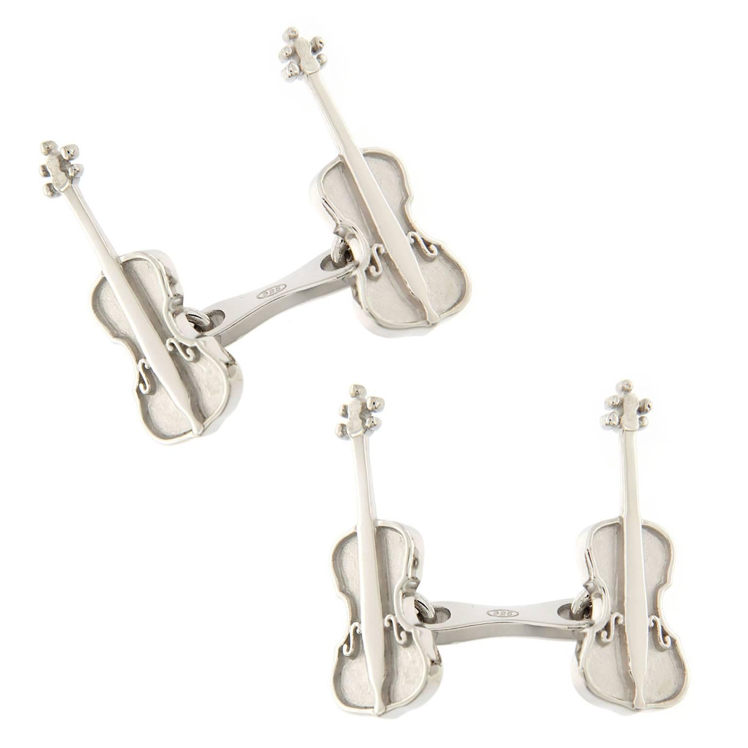 Jona design collection, hand crafted in Italy, violoncello Sterling Silver cufflinks.

All Jona jewelry is new and has never been previously owned or worn. Each item will arrive at your door beautifully gift wrapped in Jona boxes, put inside an