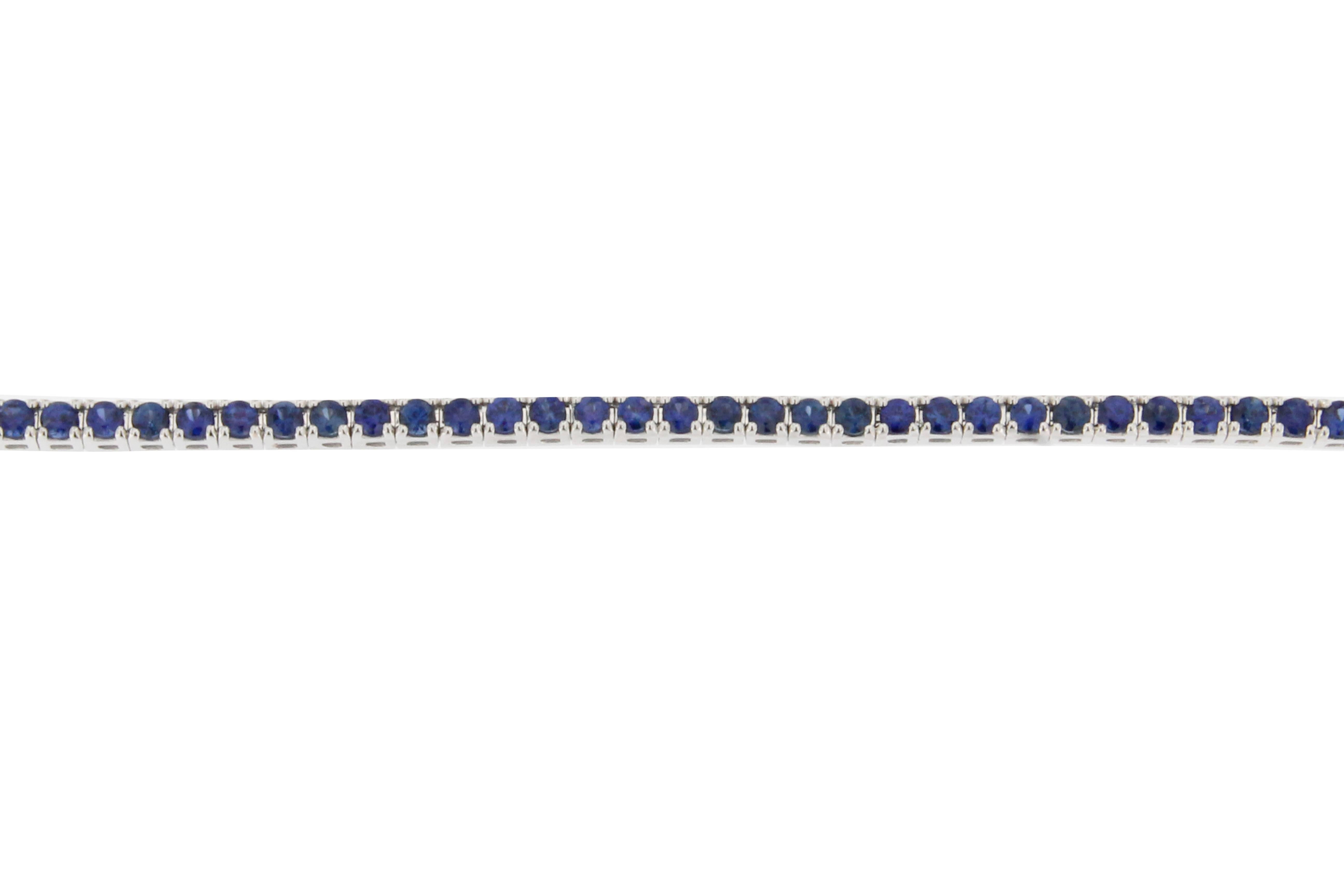Women's or Men's Jona Blue Sapphire 18 Karat White Gold Tennis Bracelet