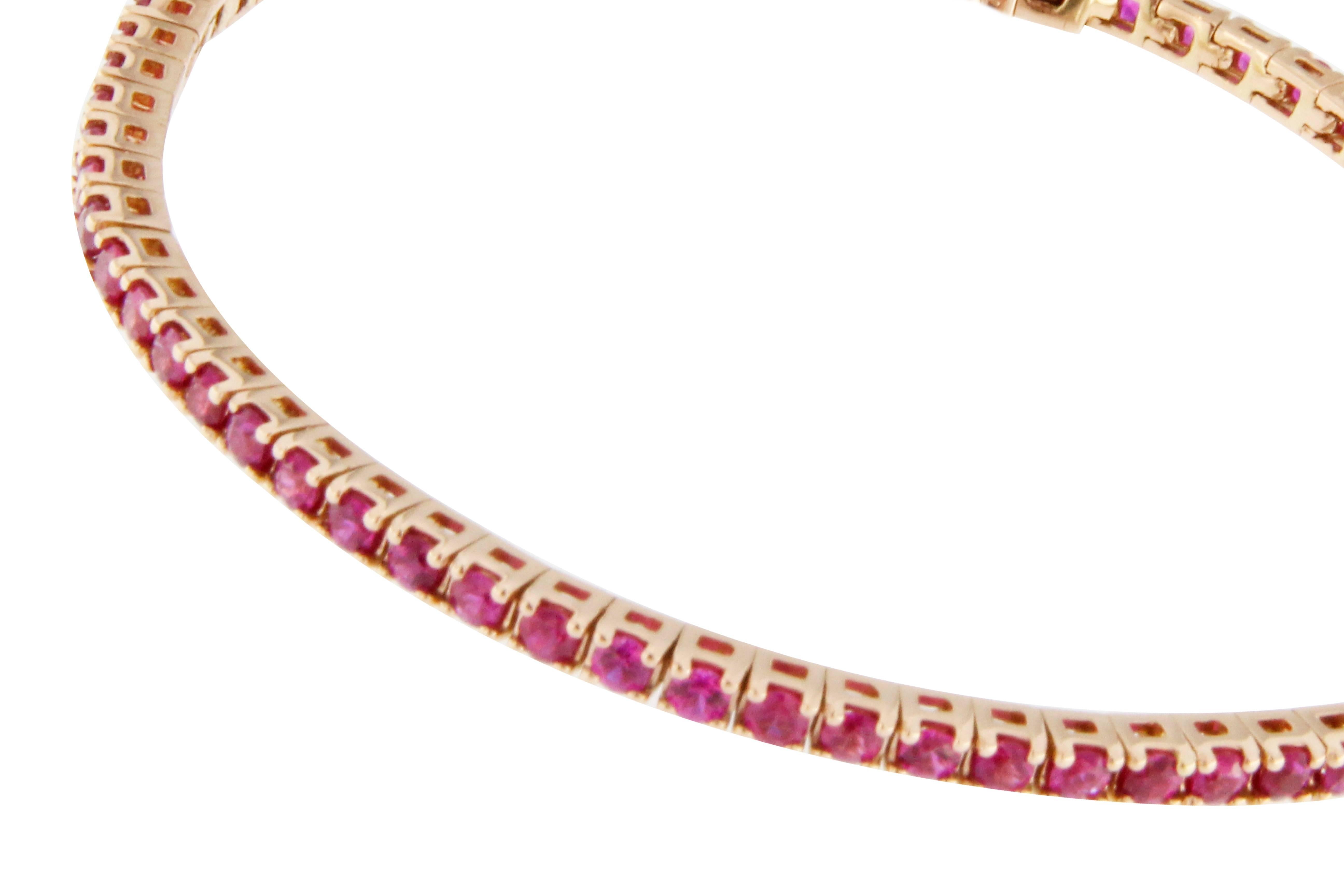 Women's or Men's Jona Pink Sapphire 18 Karat Rose Gold Tennis Bracelet