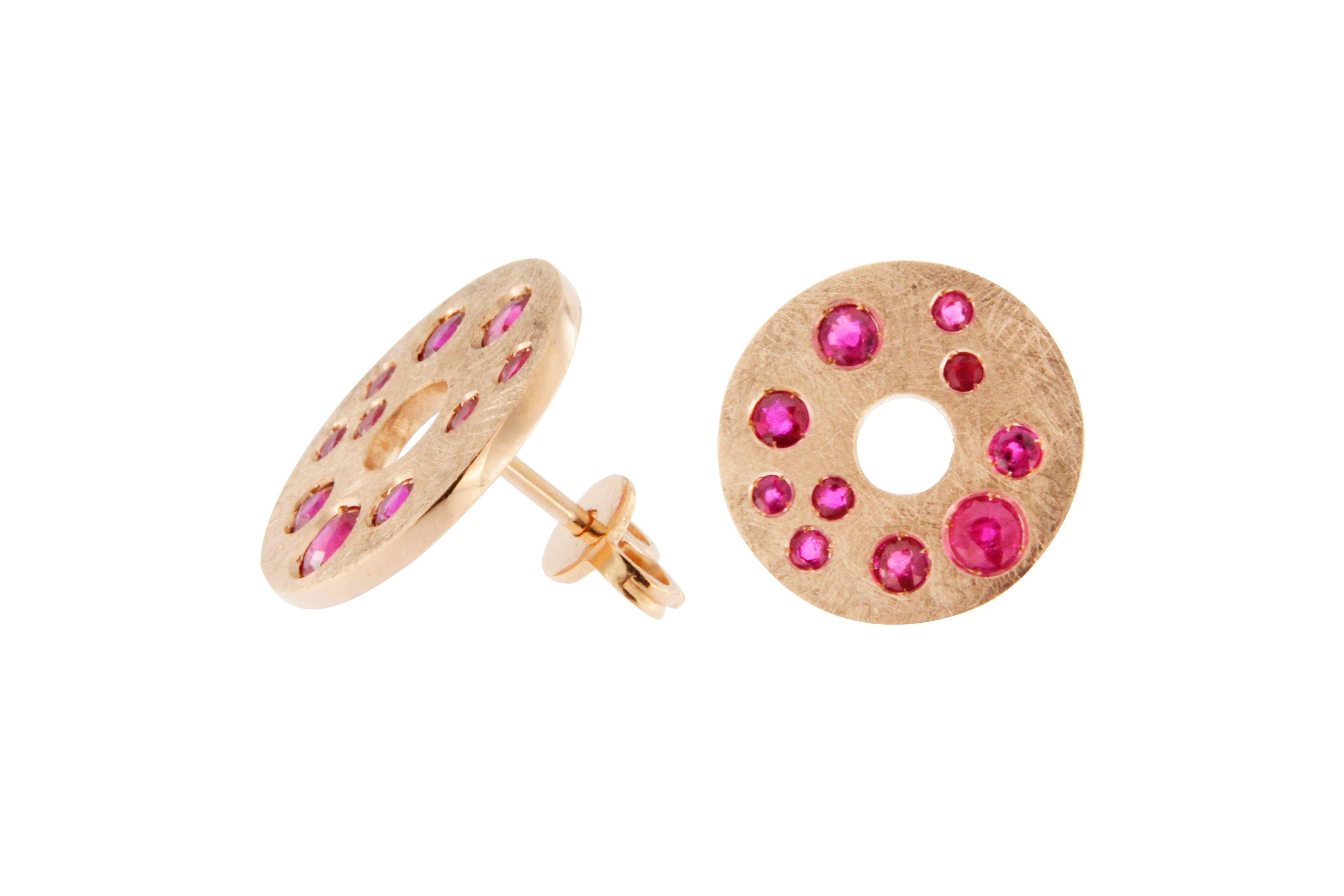 Jona Ruby 18 Karat  Brushed Pink Gold Stud Earrings In New Condition In Torino, IT