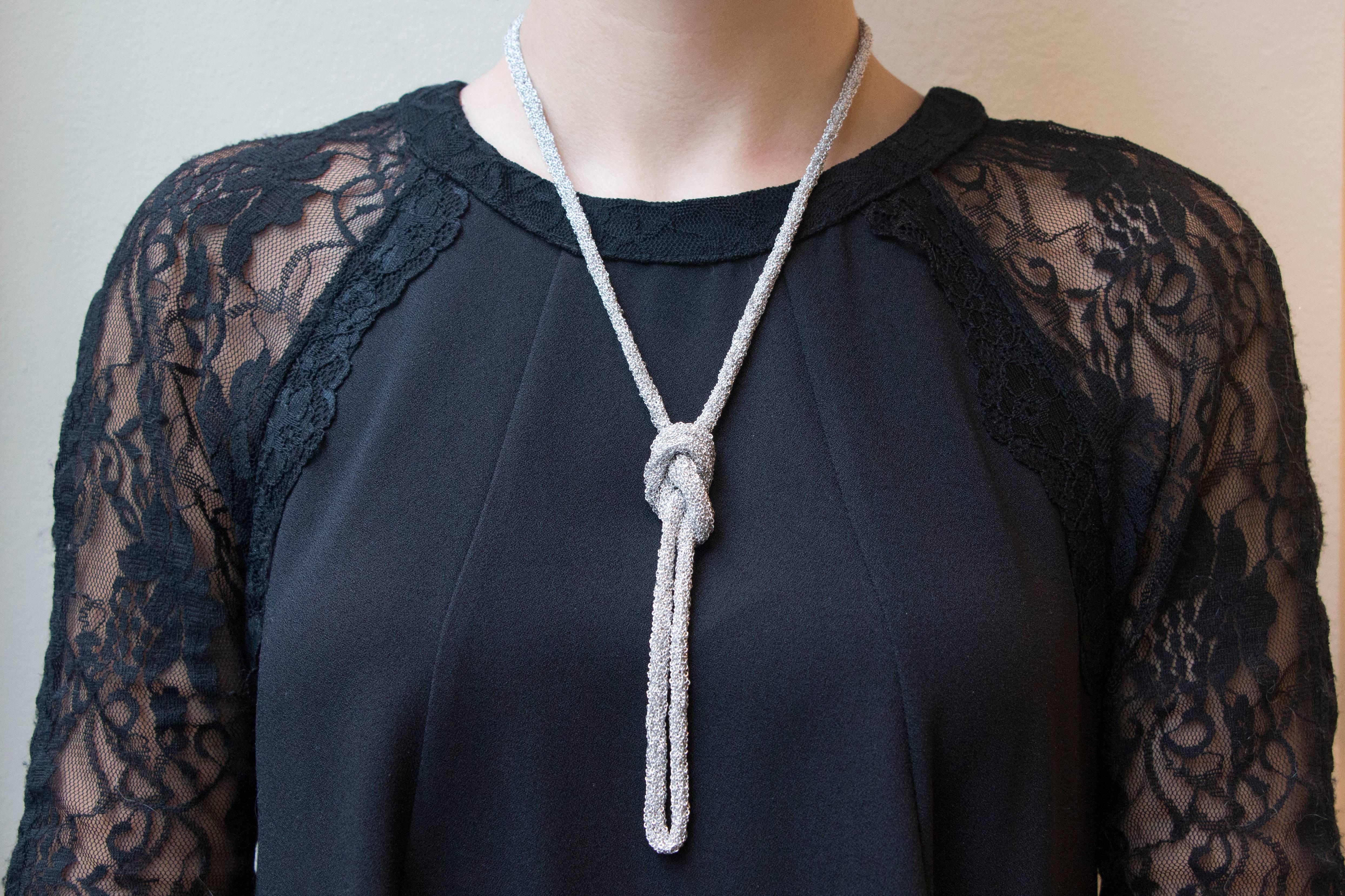 Jona Sterling Silver Woven Long Chain Necklace 2