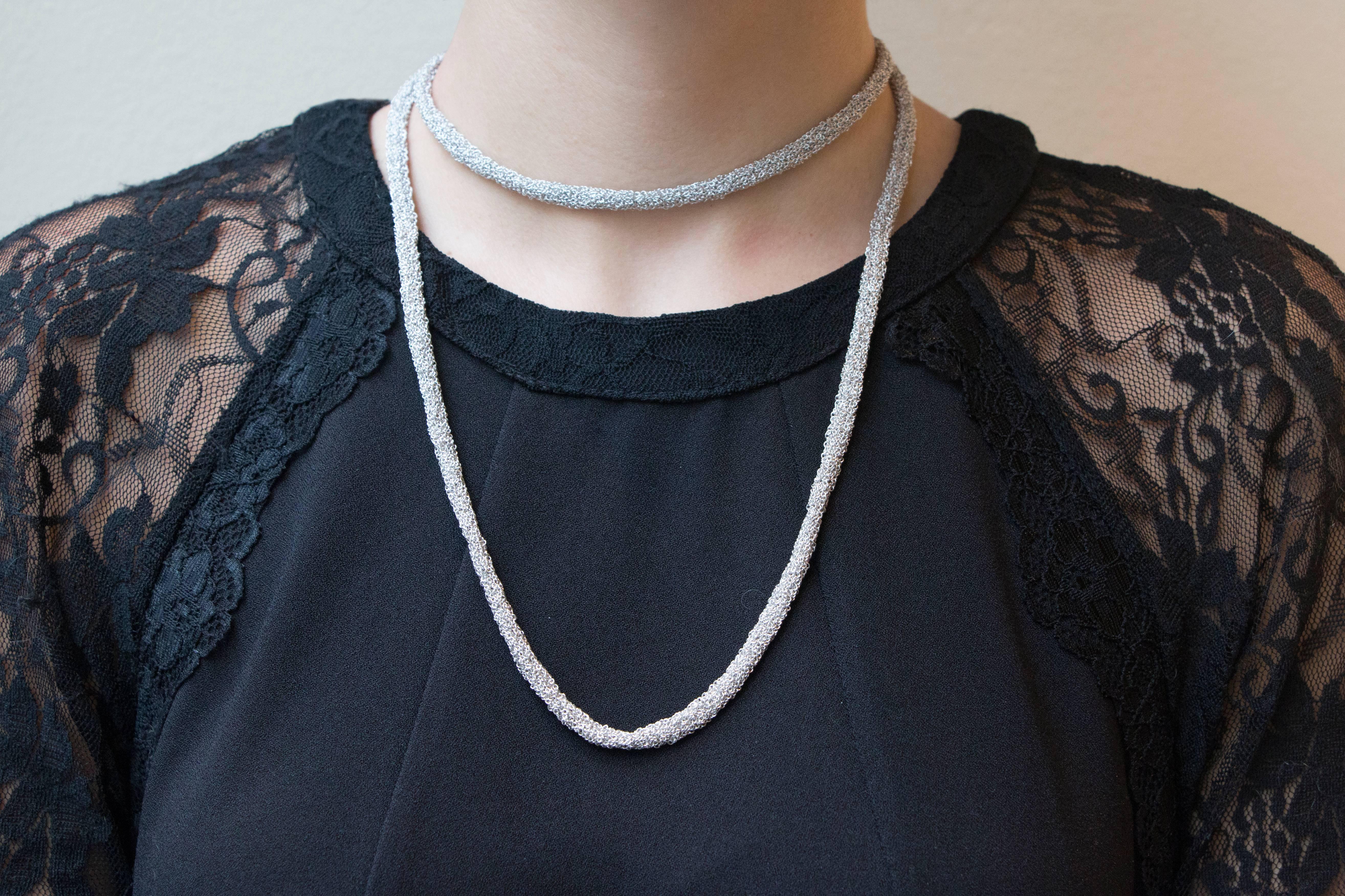 Jona Sterling Silver Woven Long Chain Necklace 4