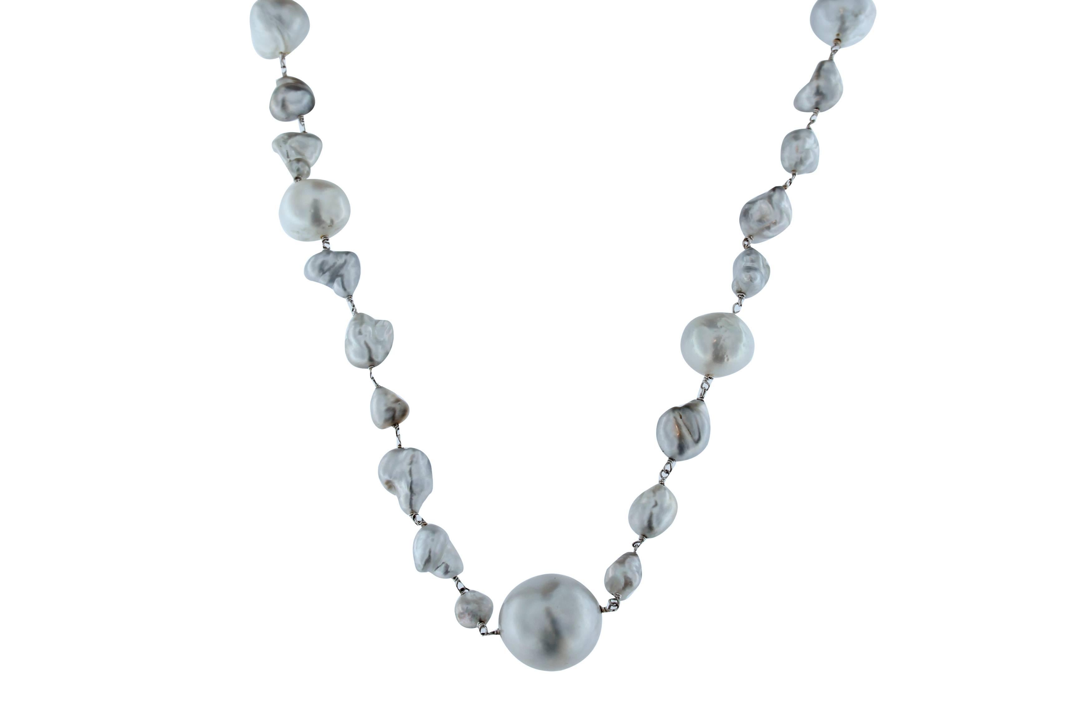 Uncut Jona Baroque South Sea Pearl 18 Karat White Gold Necklace