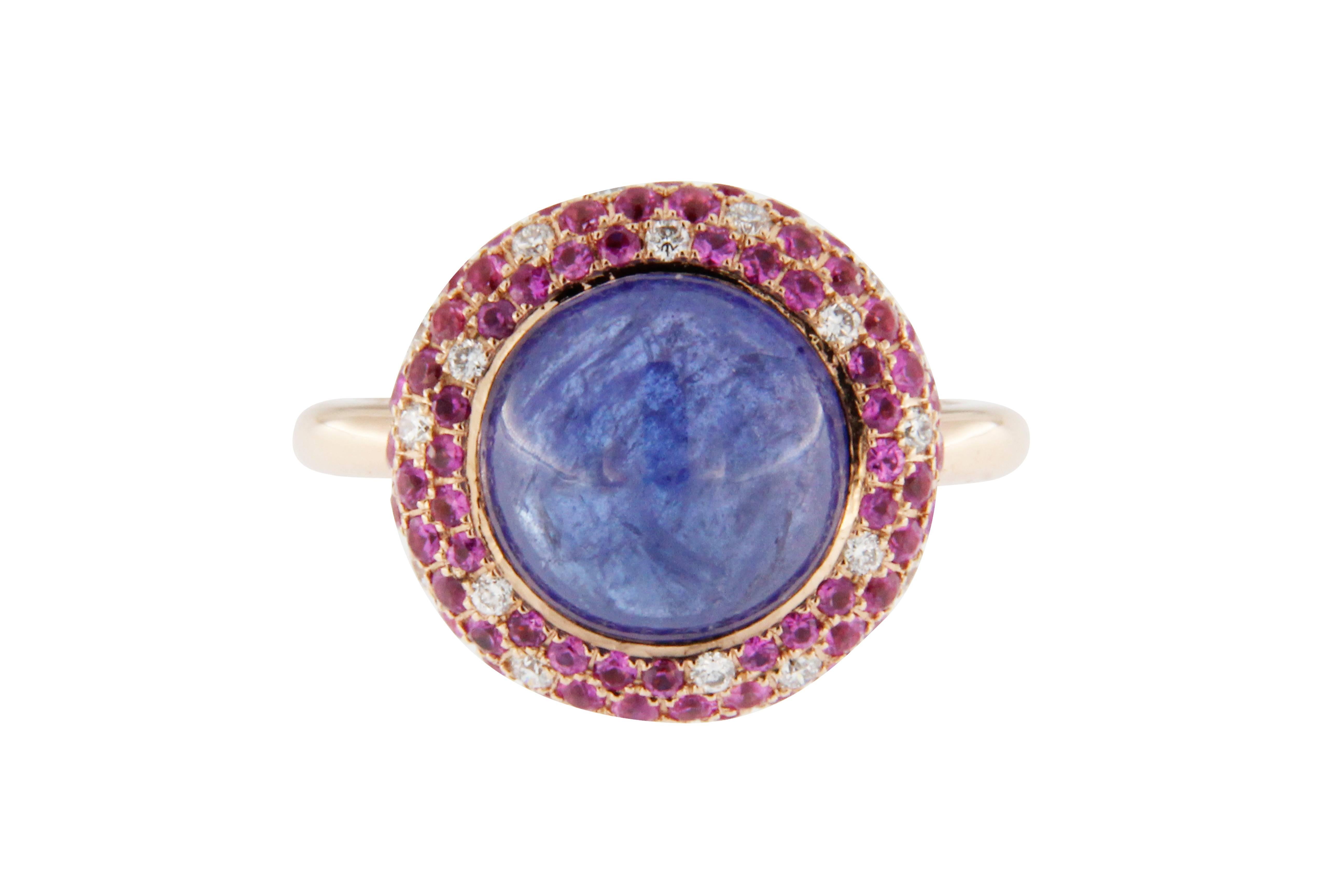 Jona Tanzanite Pink Sapphire Diamond Gold Ring In New Condition In Torino, IT