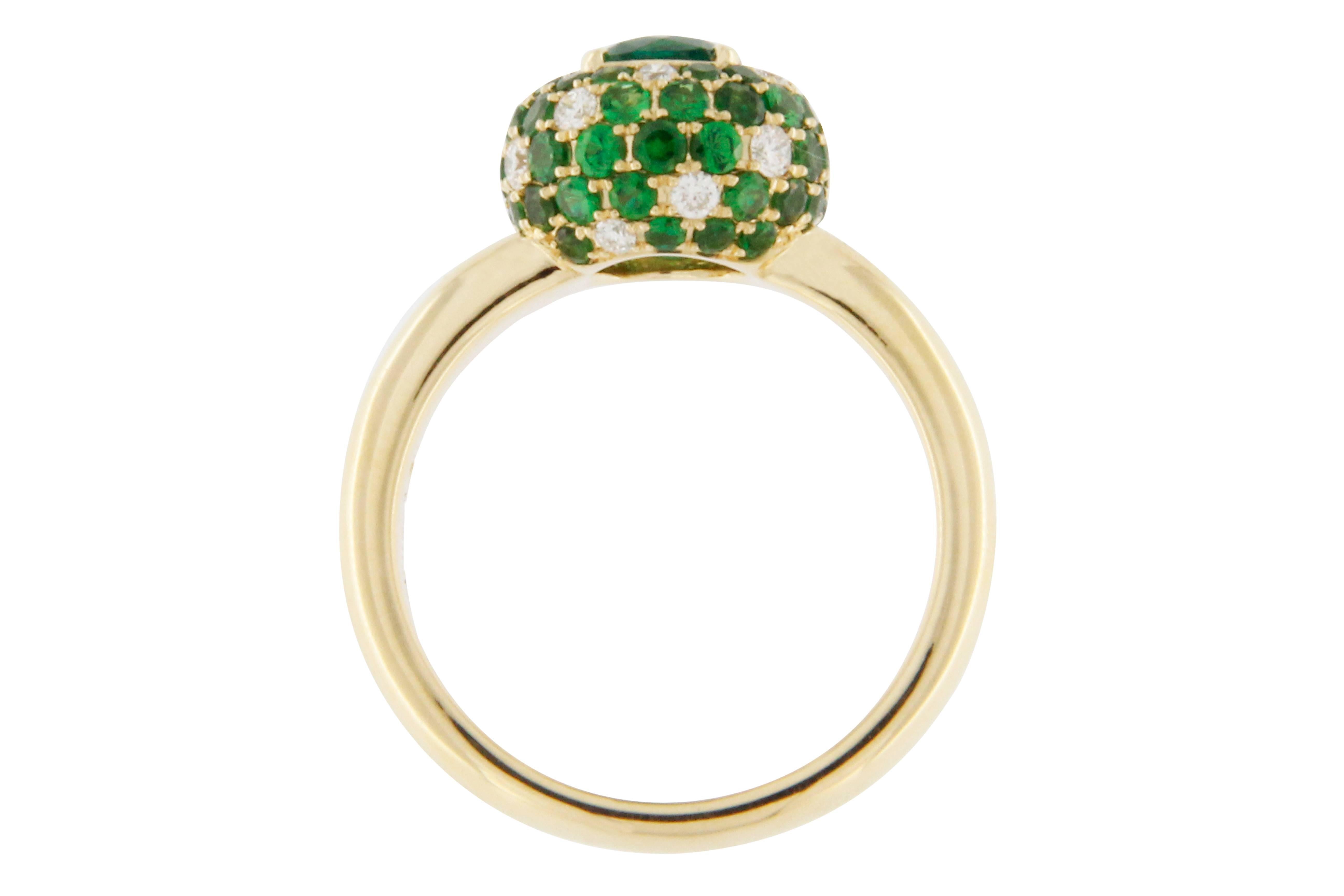 Women's Jona Emerald White Diamond Tsavorite 18 Karat Yellow Gold Ring