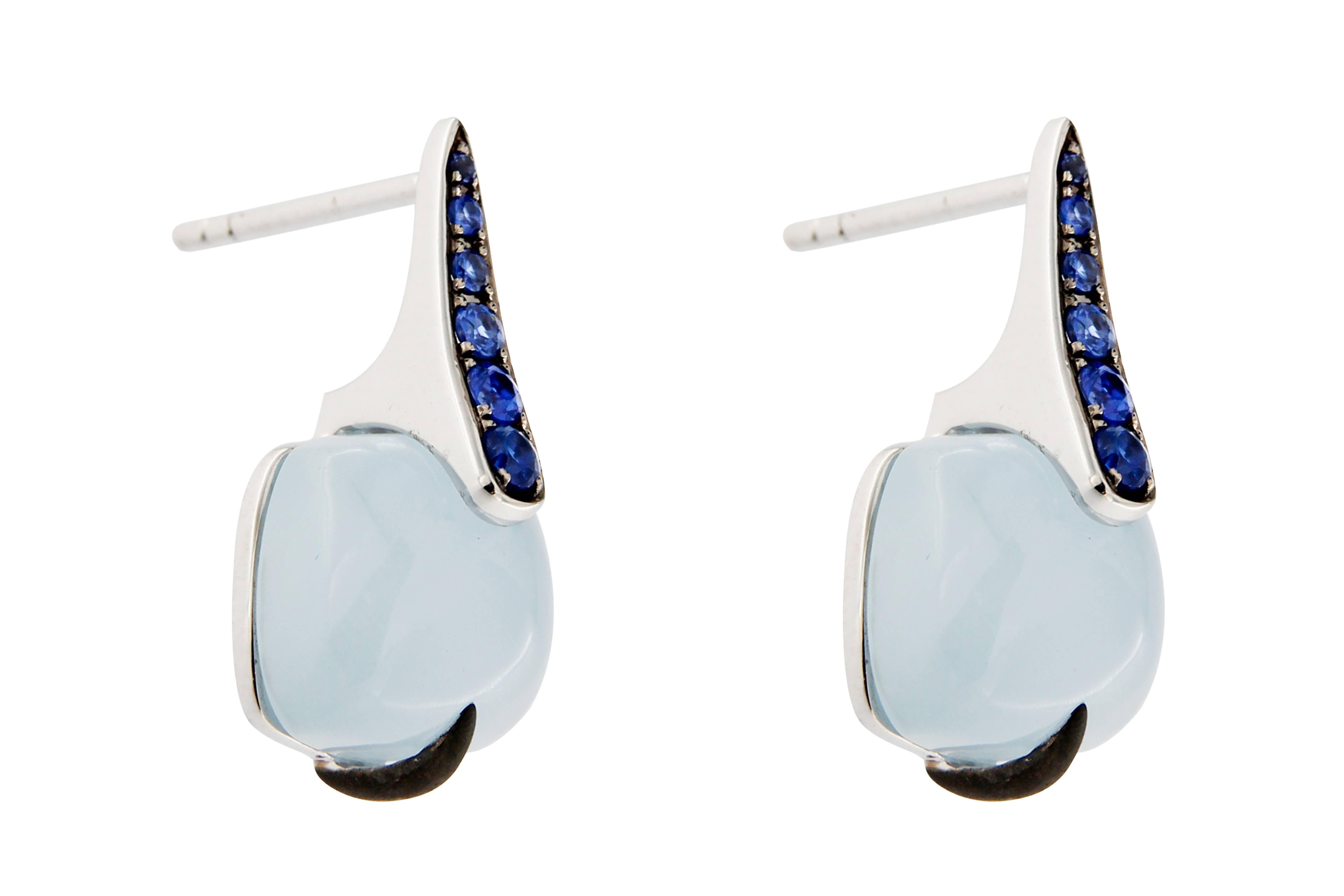 Jona Aquamarine Blue Sapphire 18 Karat White Gold Earrings In New Condition In Torino, IT