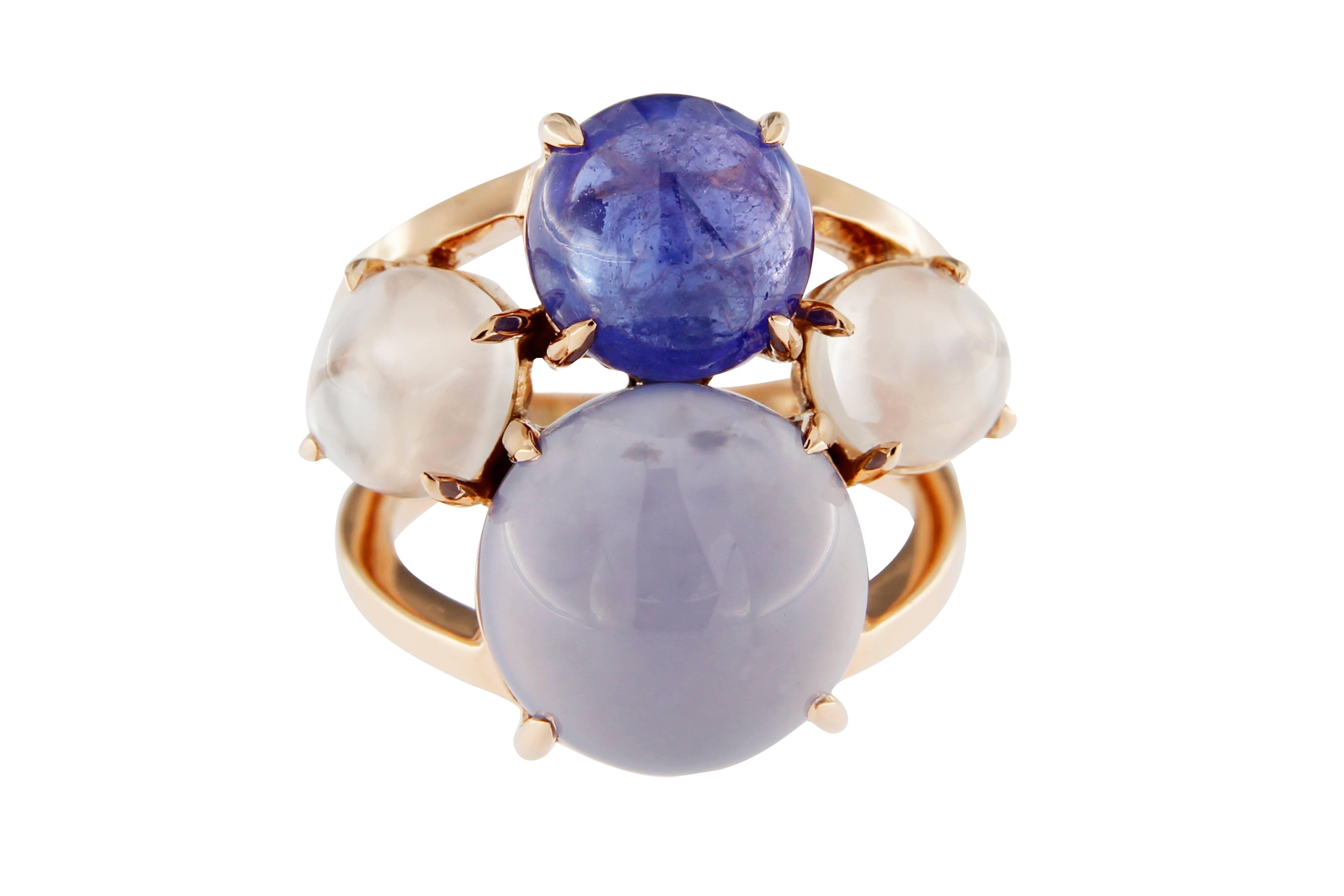 Jona Tanzanite Chalcedony Moonstone 18k Rose Gold Ring In New Condition In Torino, IT