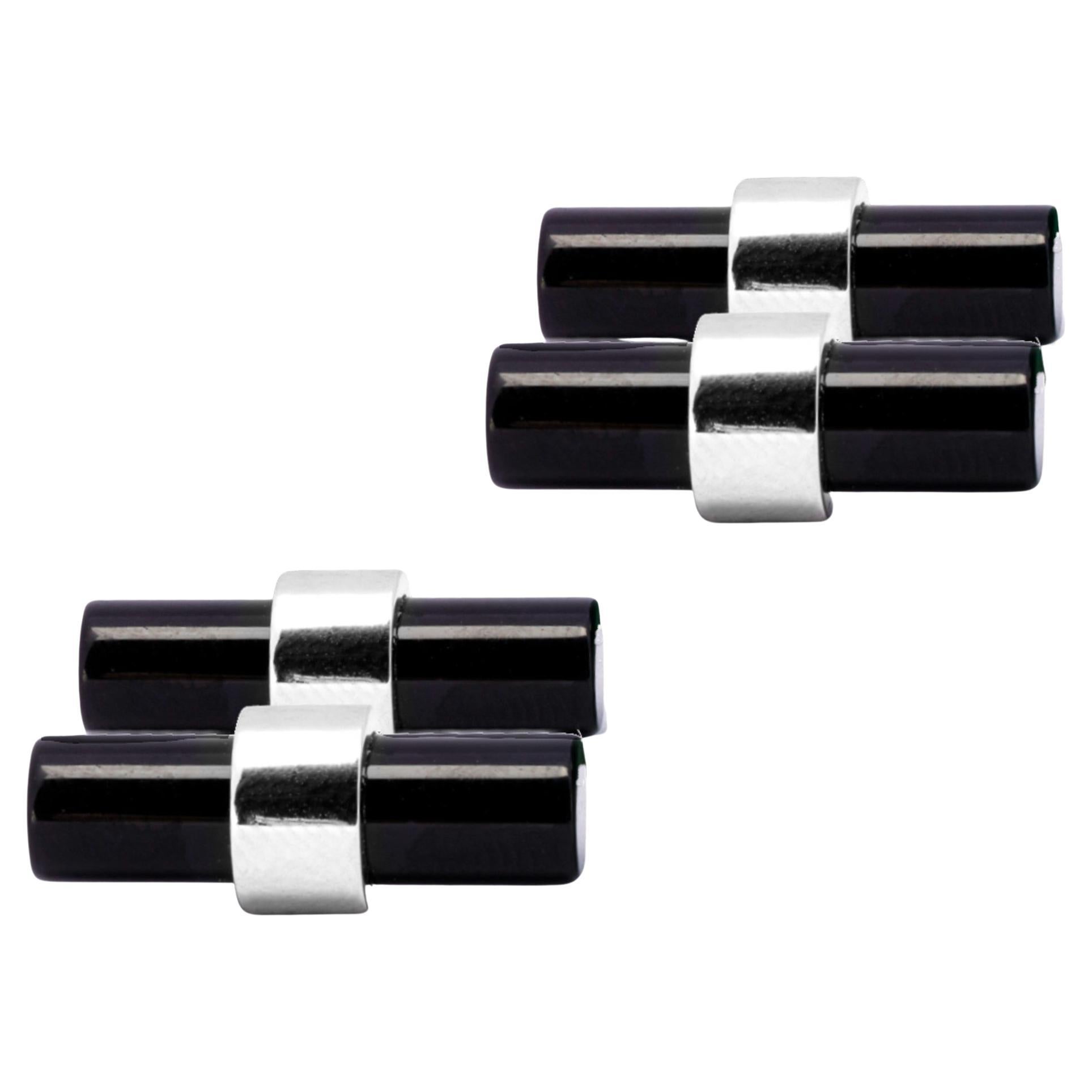 Alex Jona Boutons de manchette barre en or blanc 18 carats et onyx en vente