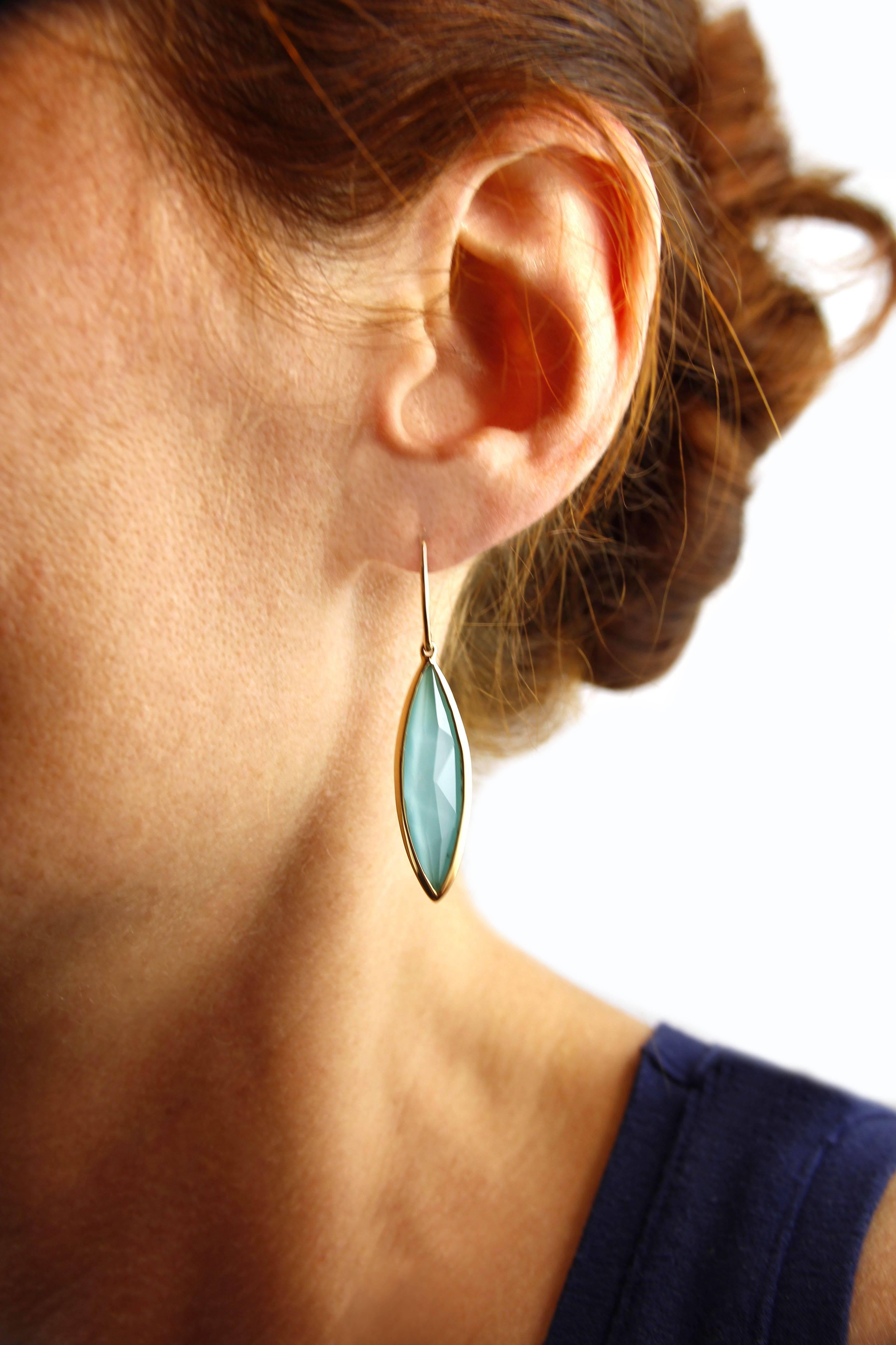 Women's Jona Turquoise Quartz 18 Karat Yellow Gold Dangle Earrings
