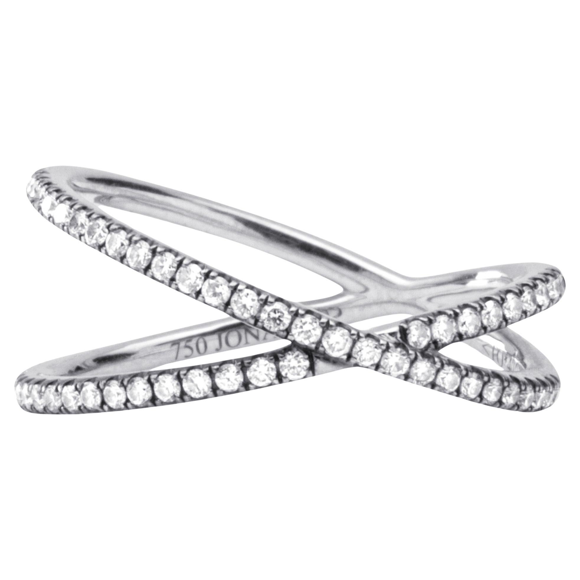 Alex Jona Twiggy White Diamond 18 Karat White Gold Crossover Ring For Sale