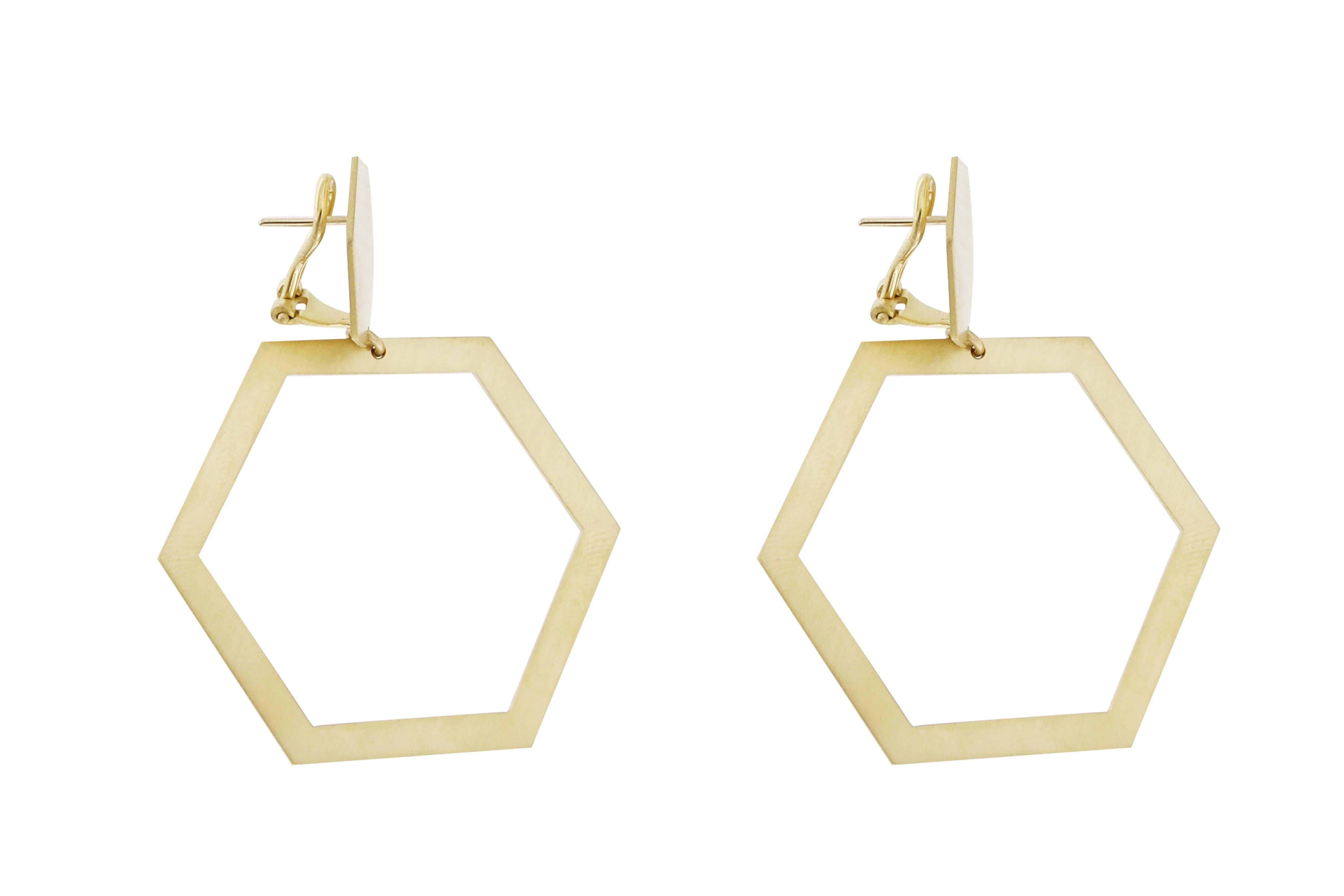 Alex Jona 18 Karat Yellow Gold Hexagonal Dangle Earrings In New Condition For Sale In Torino, IT