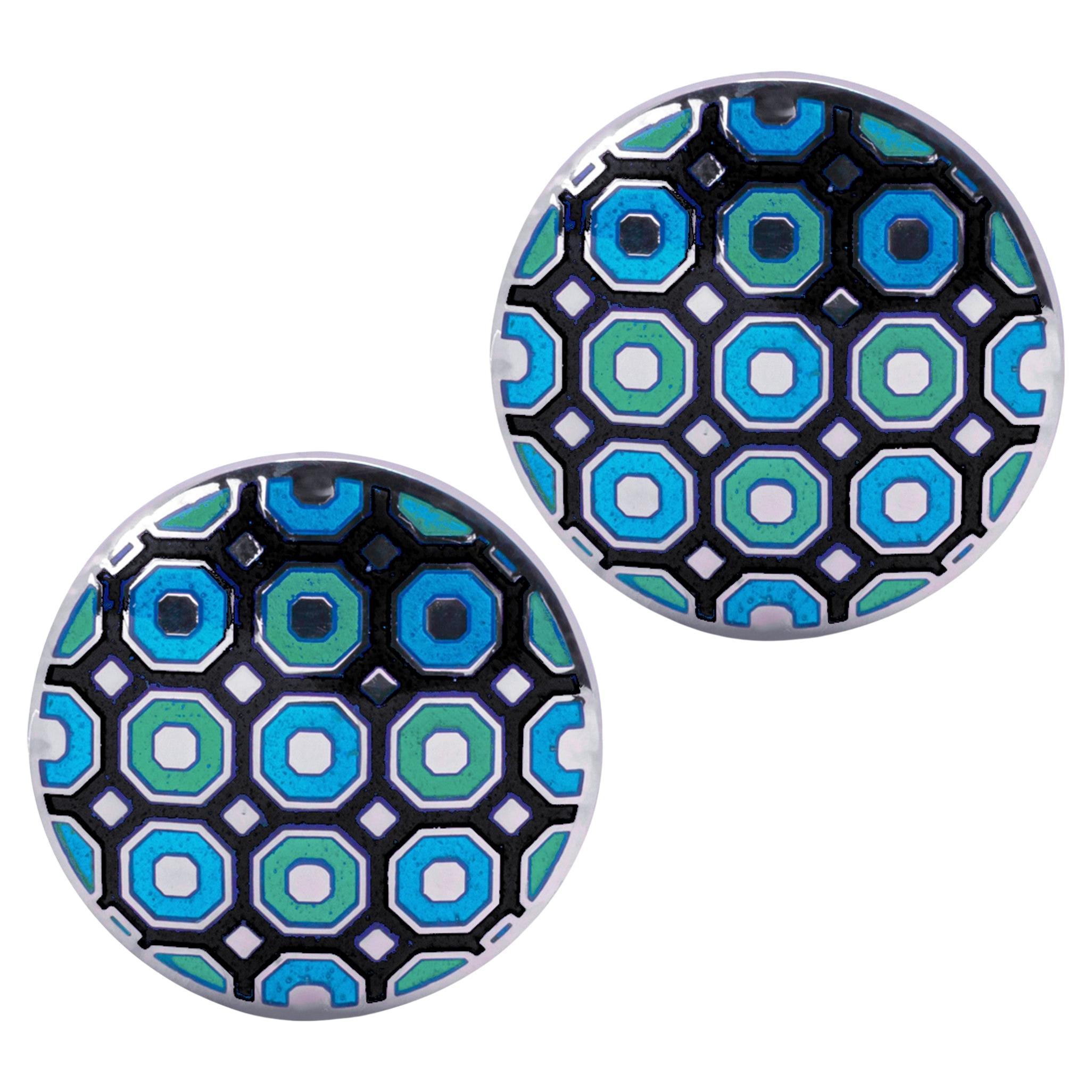 Alex Jona Sterling Silver Blue Green Black Enamel Cufflinks