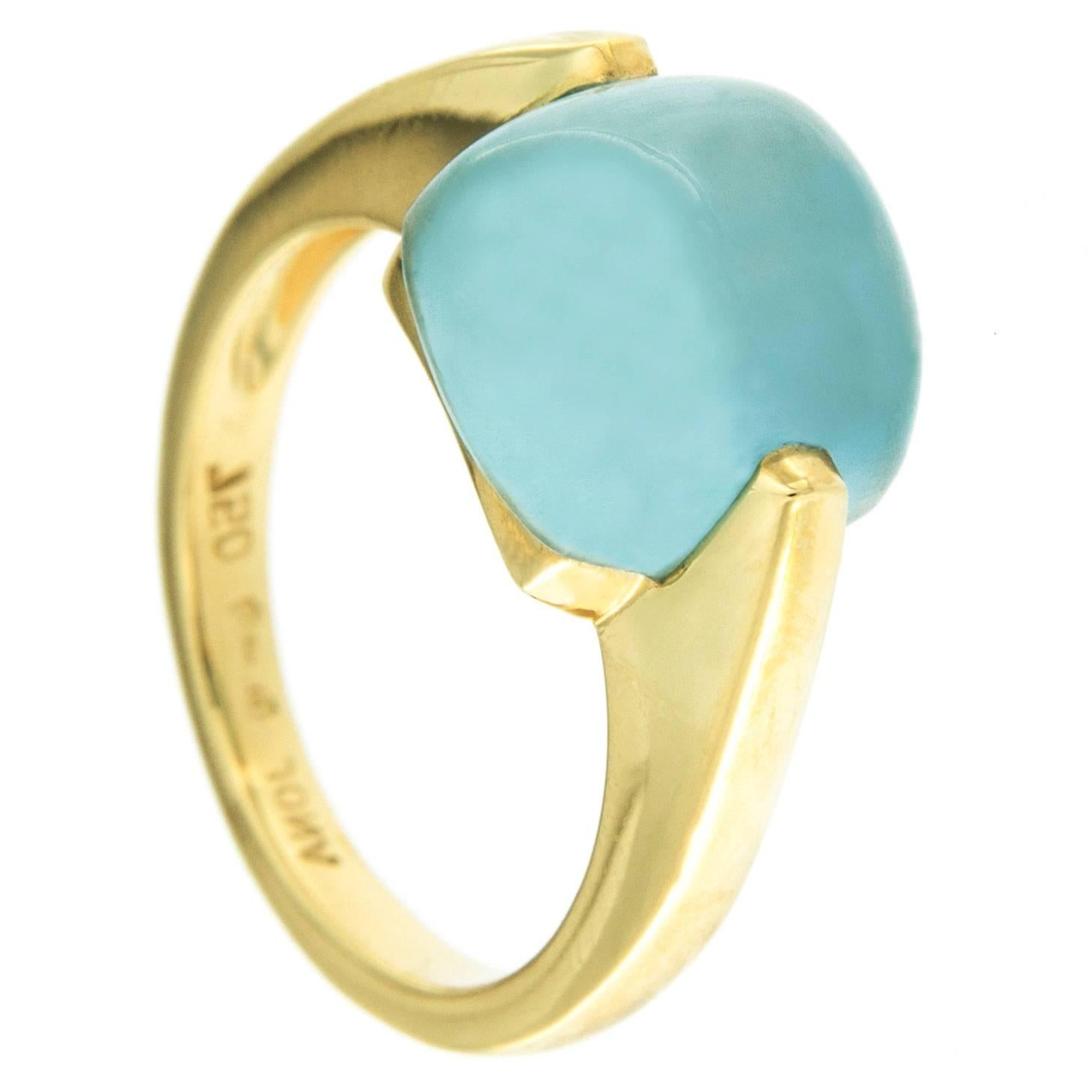 Jona Aquamarine 18 Karat Yellow Gold Solitaire Cocktail Ring In New Condition In Torino, IT