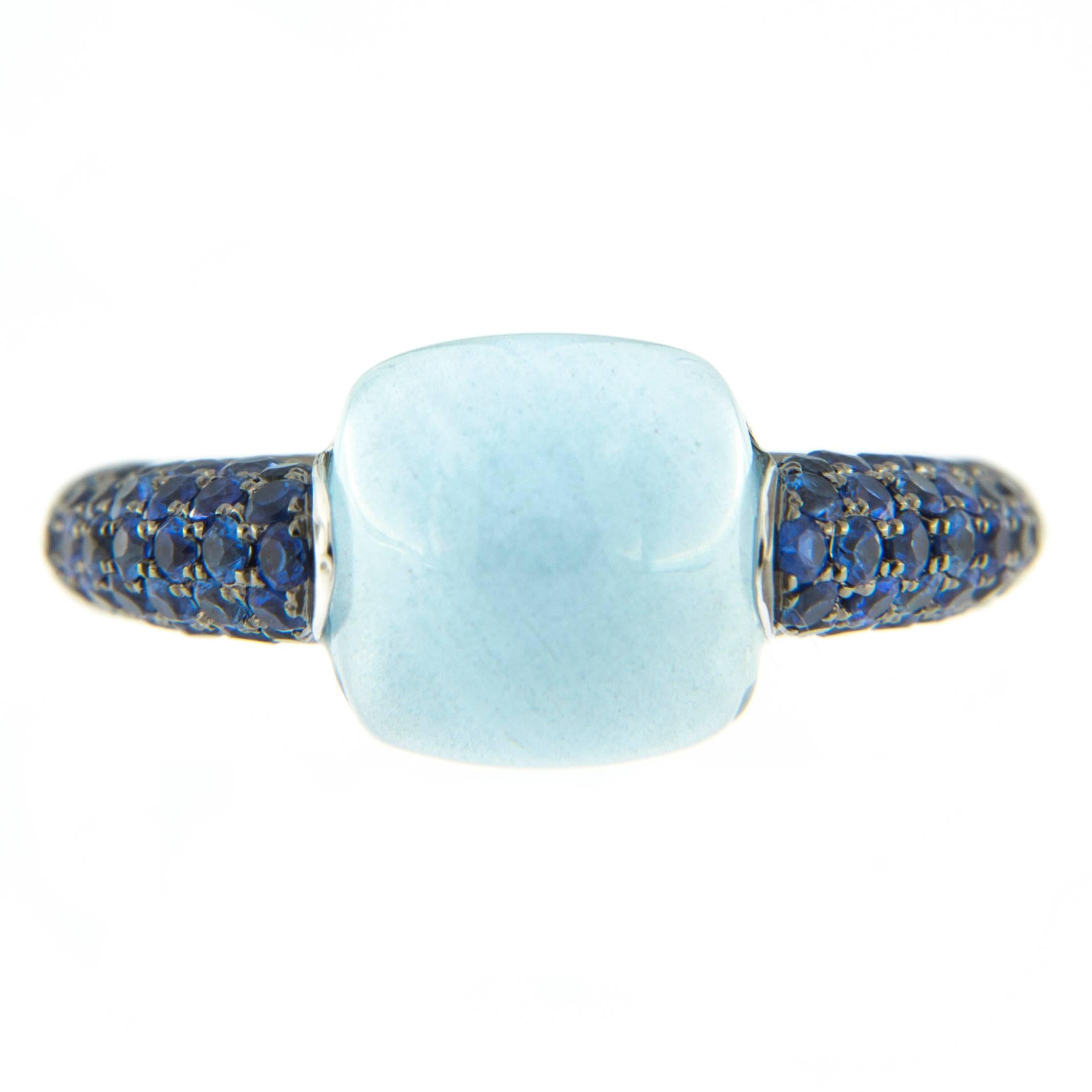 Jona Aquamarine Blue Sapphire 18k White Gold Ring In New Condition In Torino, IT